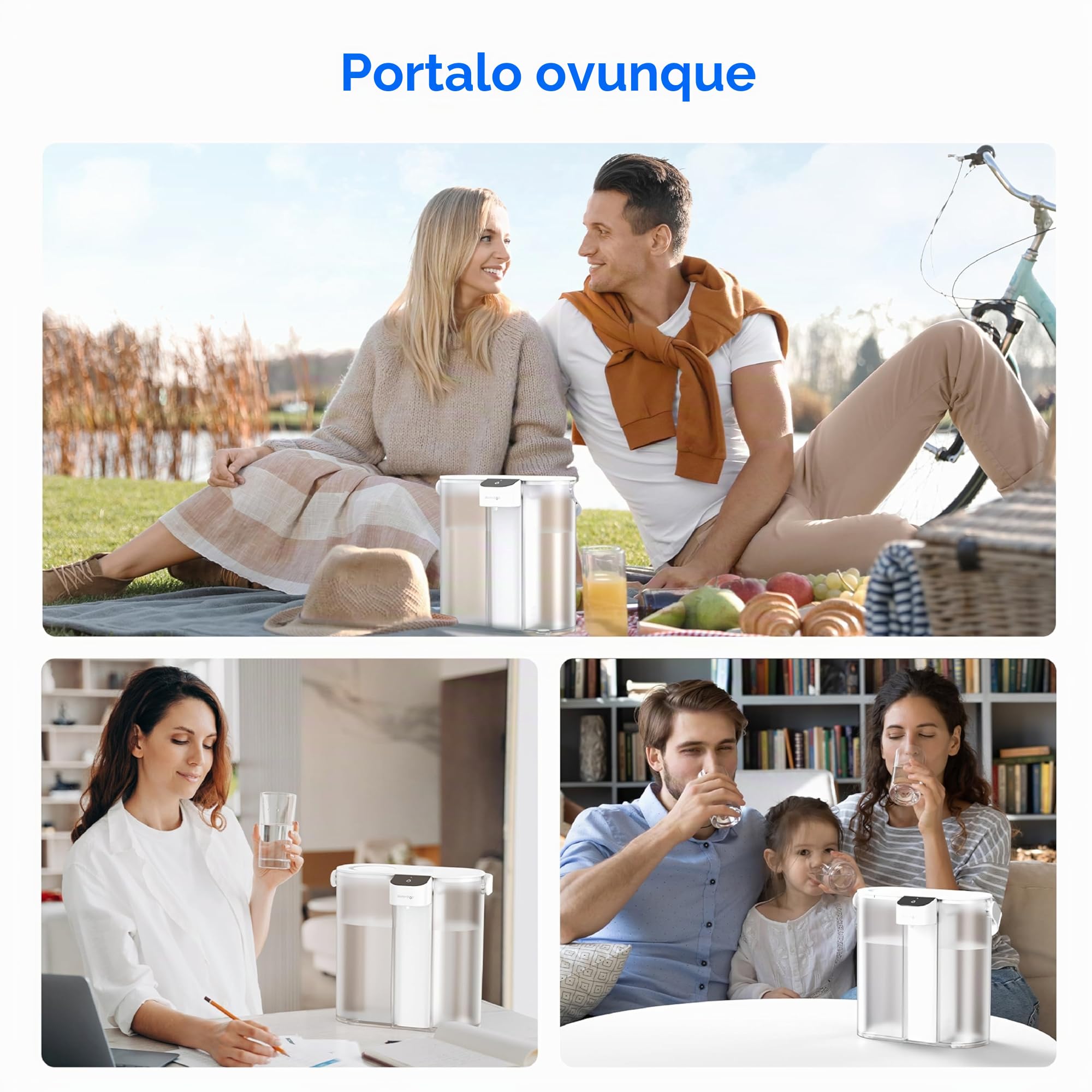 Waterdrop Caraffa Filtrante per Frigorifero Elettrico Istantaneo con Filtro 3 Mesi, Sistema di Filtraggio dell'Acqua da Banco, Riduce Cloro, Piombo, Mercurio, Riduce PFAS, 757 Litri, Bianco