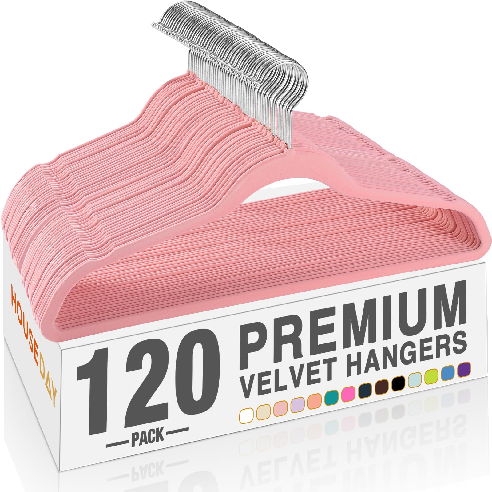 HOUSE DAY Lt-Pink Velvet Hangers 120 Pack, Premium Non Slip Clothes Hanger