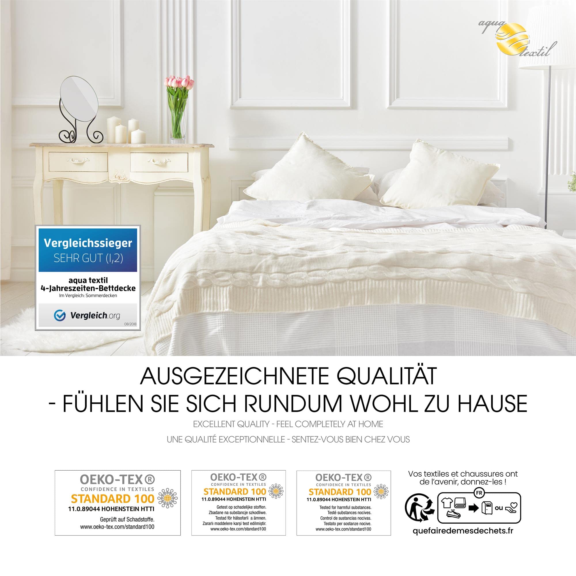 aqua-textil 4 Jahreszeiten Bettdecke 155x220cm Decken zusammengeknöpft Winter 1000g und Sommer 800g Füllmenge klimaregulierend Oeko-TEX