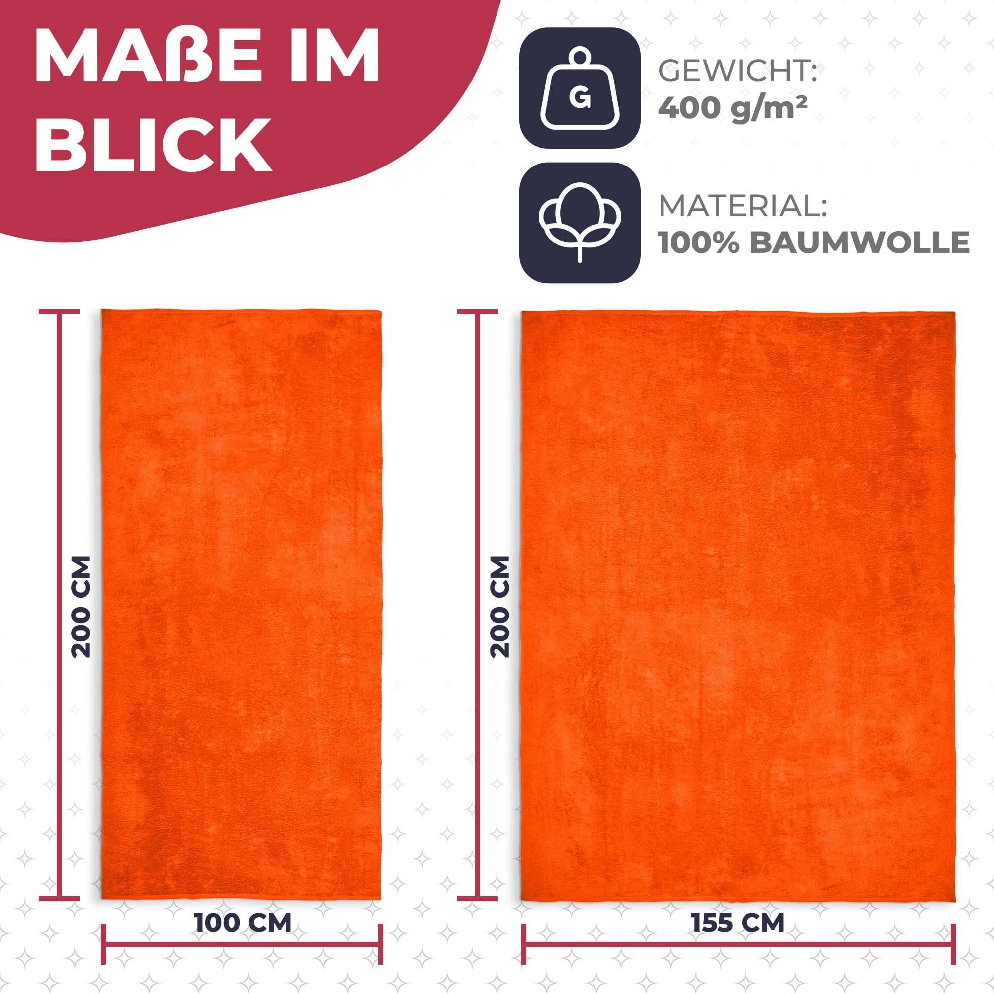 ADAMO Serviette de plage XXL 100 % coton – 155 x 220 cm, orange : 515 – Serviette de sauna – Serviette de bain grande taille – Serviette de douche, serviette de bain et serviette de sauna