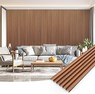 Art3dwallpanels Wood Slat Wall Paneling, 104'' x 6.7'' WPC Soundproof 3D...