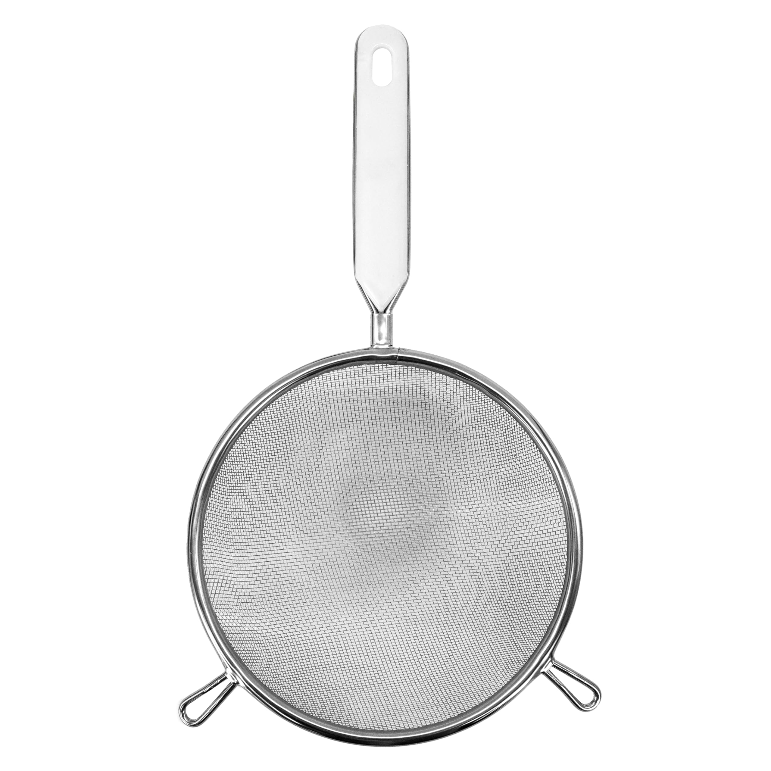 Fackelmann Stainless Steel Sieve, Medium, White Handle Inlay, 16cm Diameter, Silver & White