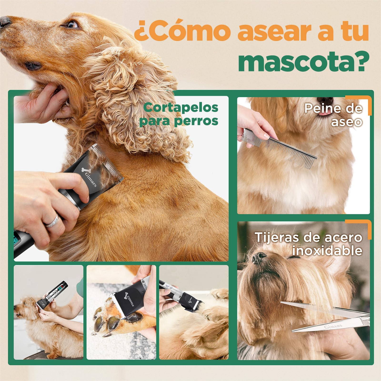 Gimars maquina cortar pelo perros mejorada con 7000 rpm para pelaje grueso, cortapelos perros silenciosa y recargable, maquina de cortar pelo para perros inalámbrica con set de tijeras