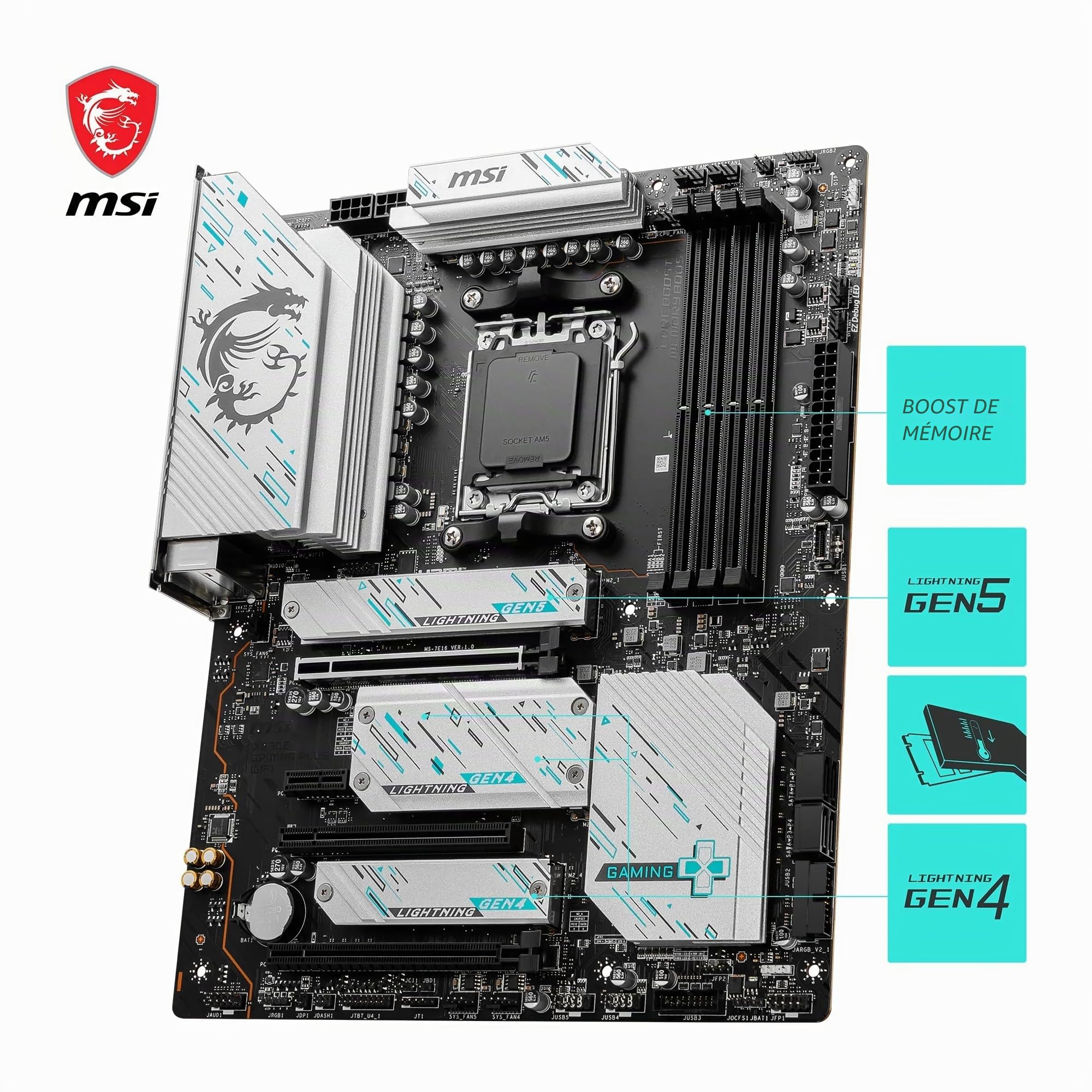MSI X670E Gaming Plus WiFi Carte mère, ATX, Prend en Charge Les processeurs AMD Ryzen 9000, 8000 & 7000, AM5 – DDR5 Memory Boost 7800+MHz/OC, PCIe 5.0, M.2 Gen5, 2.5G LAN, Wi-FI 6E