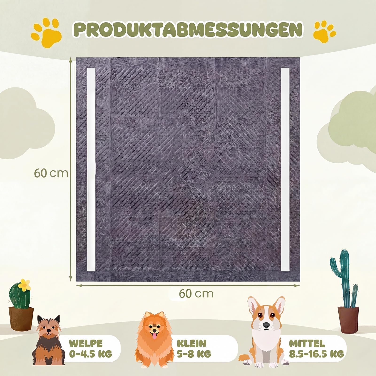 GYMAX 150 Stück Welpen Unterlagen 60 x 60 cm, PIPI Matten für Hunde mit Kohlenstoff zur Geruchskontrolle, auslaufsicheres 6-lagiges Design, Schnelltrocknende Puppy Pads