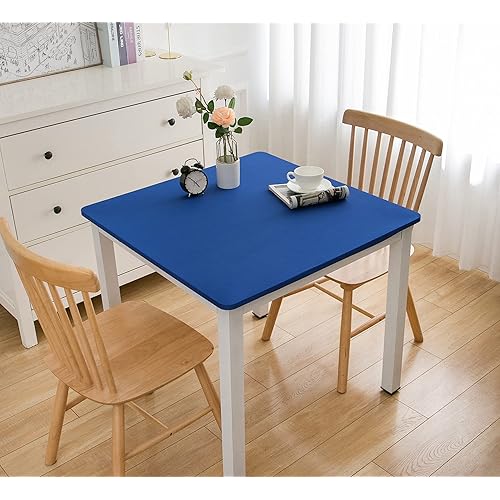Wolkemer Fitted Square Tablecloth Spandex Stretch Blue Cocktail Table Cover Elastic Edge Table Topper Cap for Dining Wedding Party Picnic 34 x 34 Inch
