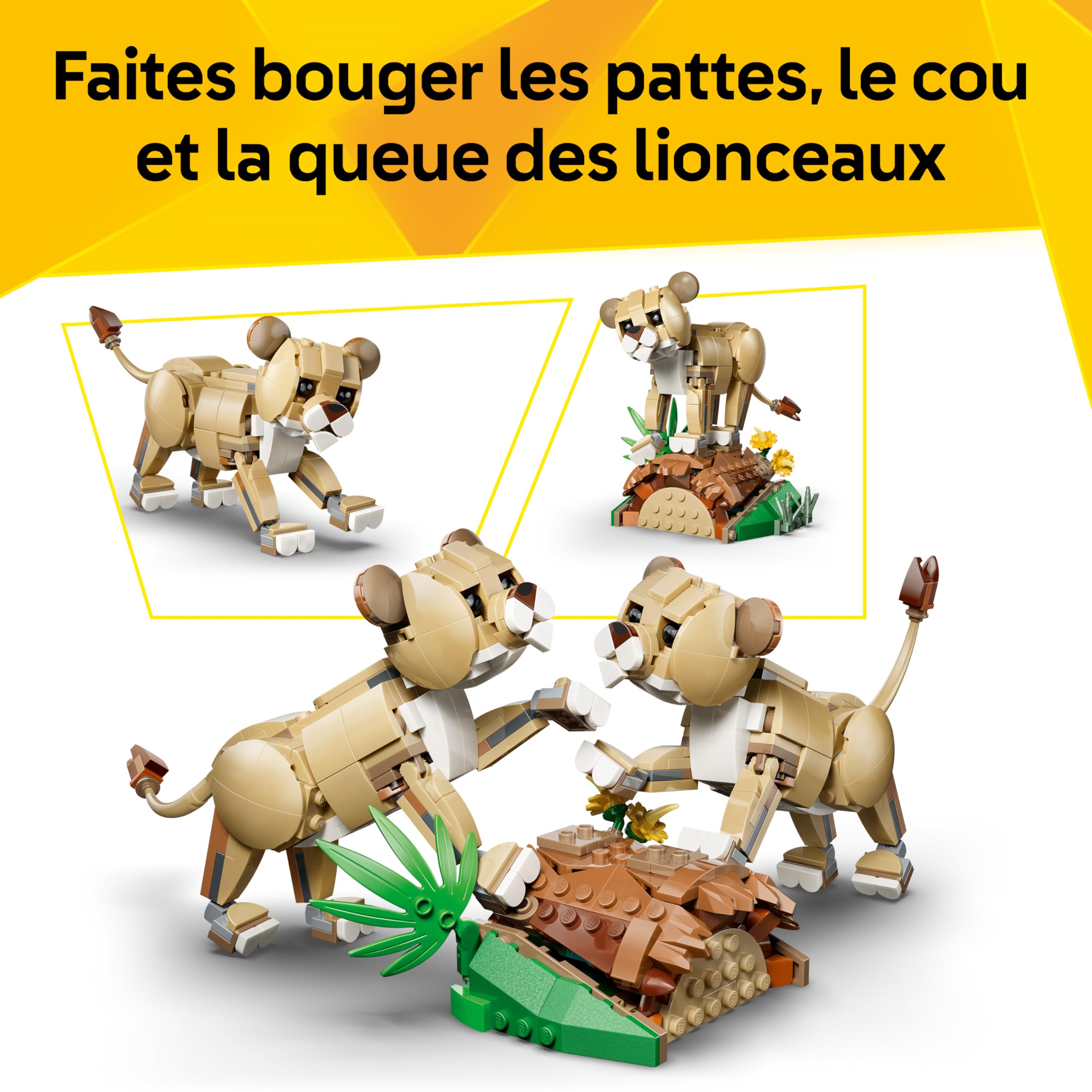LEGO Creator 3-en-1 Animaux Sauvages : Le Lion Majestueux - Jouet - Figurine d'Animal se Transformant en Lionne ou 2 Lionceaux - Décoration de Chambre d'Enfant DIY - Cadeau Garçon ou Fille 9 ans 31386