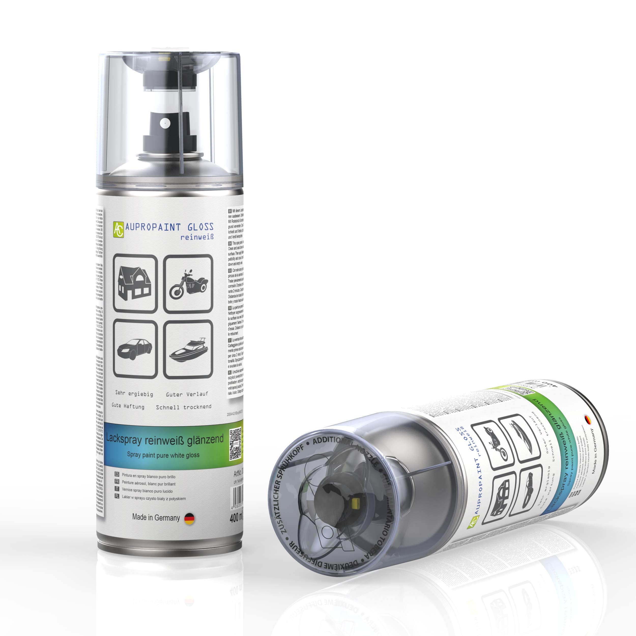 AUPROTEC Lackspray AUPROPAINT GLOSS weiß glänzend Sprühlack Glanzlack Auto Lack Spray 12x 400ml