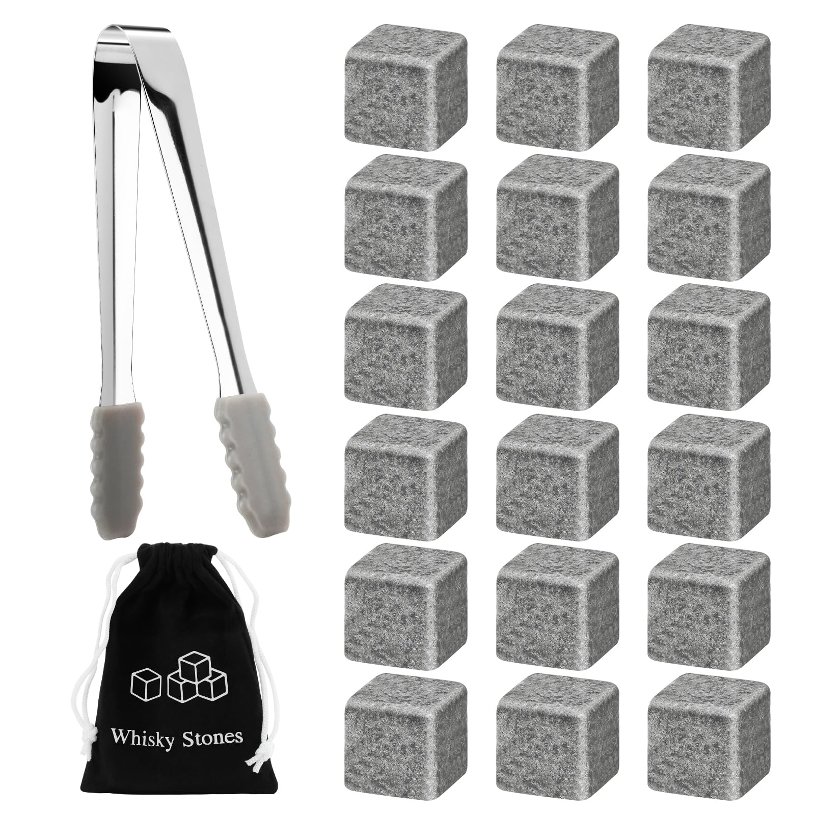 18 piedras de whisky de granito reutilizables, juego de piedras de whisky con bolsa de tela y clip de hielo, piedras de enfriamiento, regalos para hombres, maridos, Navidad, cumpleaños, día del