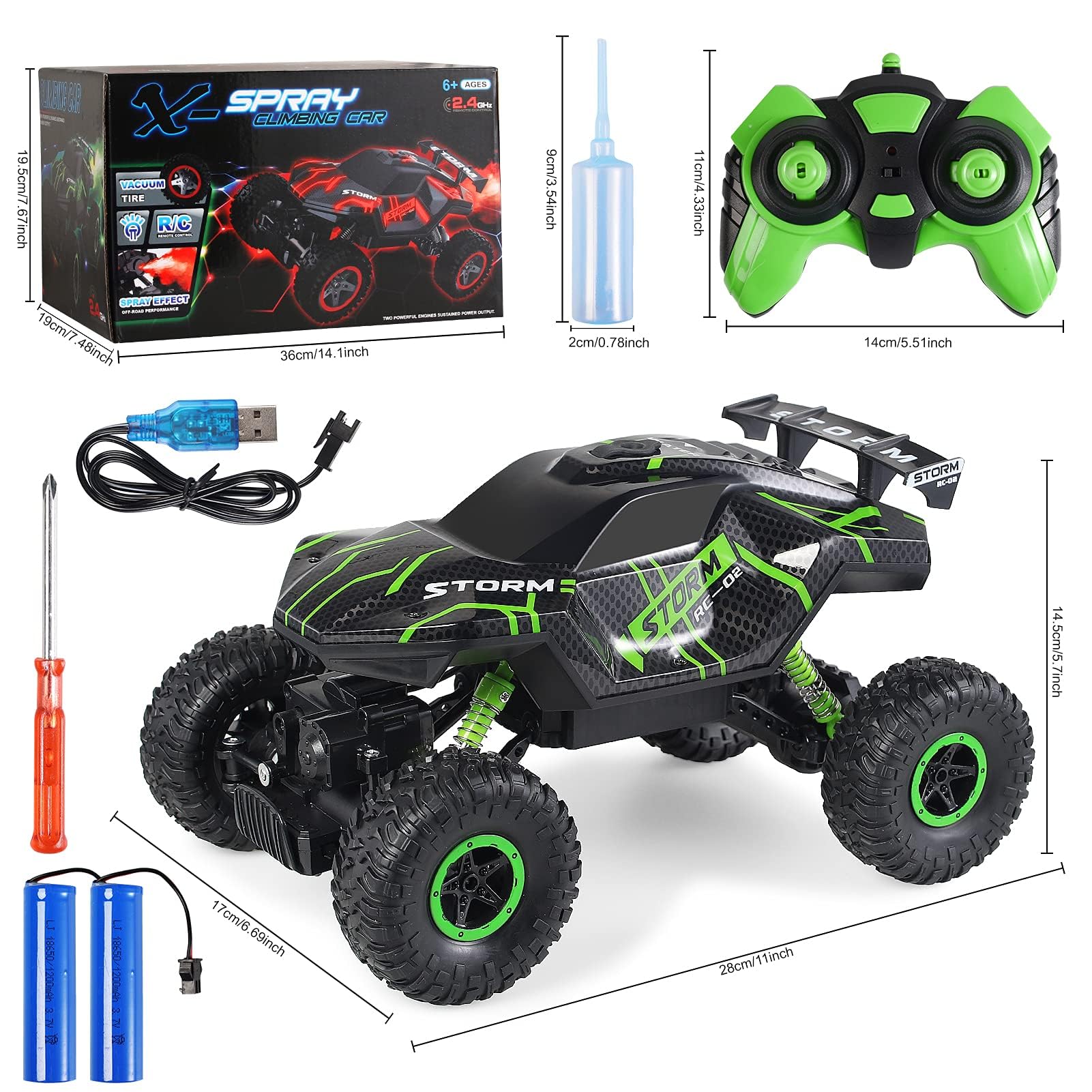 Herefun Voiture Telecommandé, 2.4GHz RC Voiture avec Lumière LED, Voitures Radiocommandées, 4WD Haute Vitesse RC Off Road Voiture Jouet pour Enfants Adulte d'anniversaire Cadeau (Vert)
