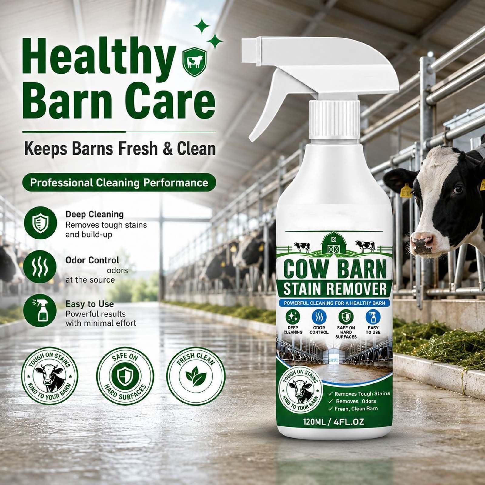 Starkes Cow Barn Stain Remover Spray, professionelles Multi-Surface Reinigungsspray, Cow Barn Fleckentferner mit Handtuch entfernt hartnäckige Mistgeruch und erfrischt den Duftreiniger (5pcs)