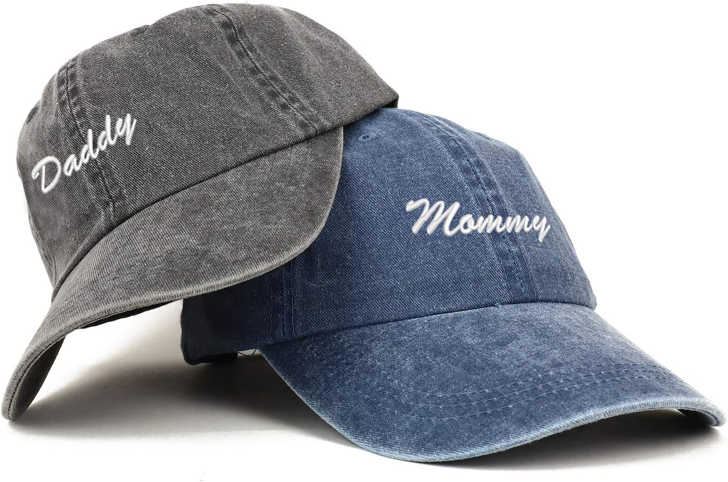 Trendy Apparel Shop Script Mommy and Daddy Pigment Dyed Couple 2 Pc Cap Set
