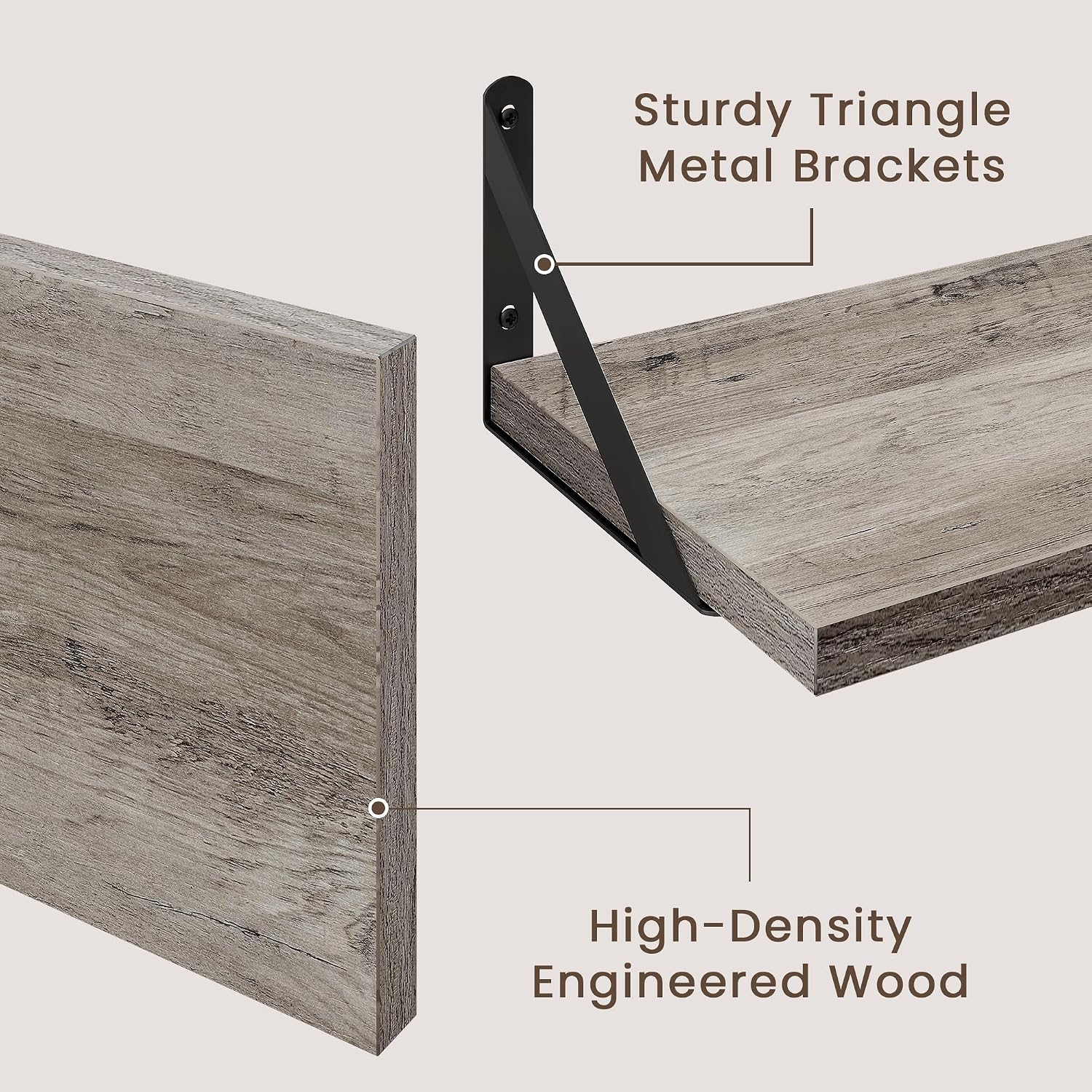 Dreamland Wall Mounted Floating Shelves Set of 2, 24x8, Grey image 4
