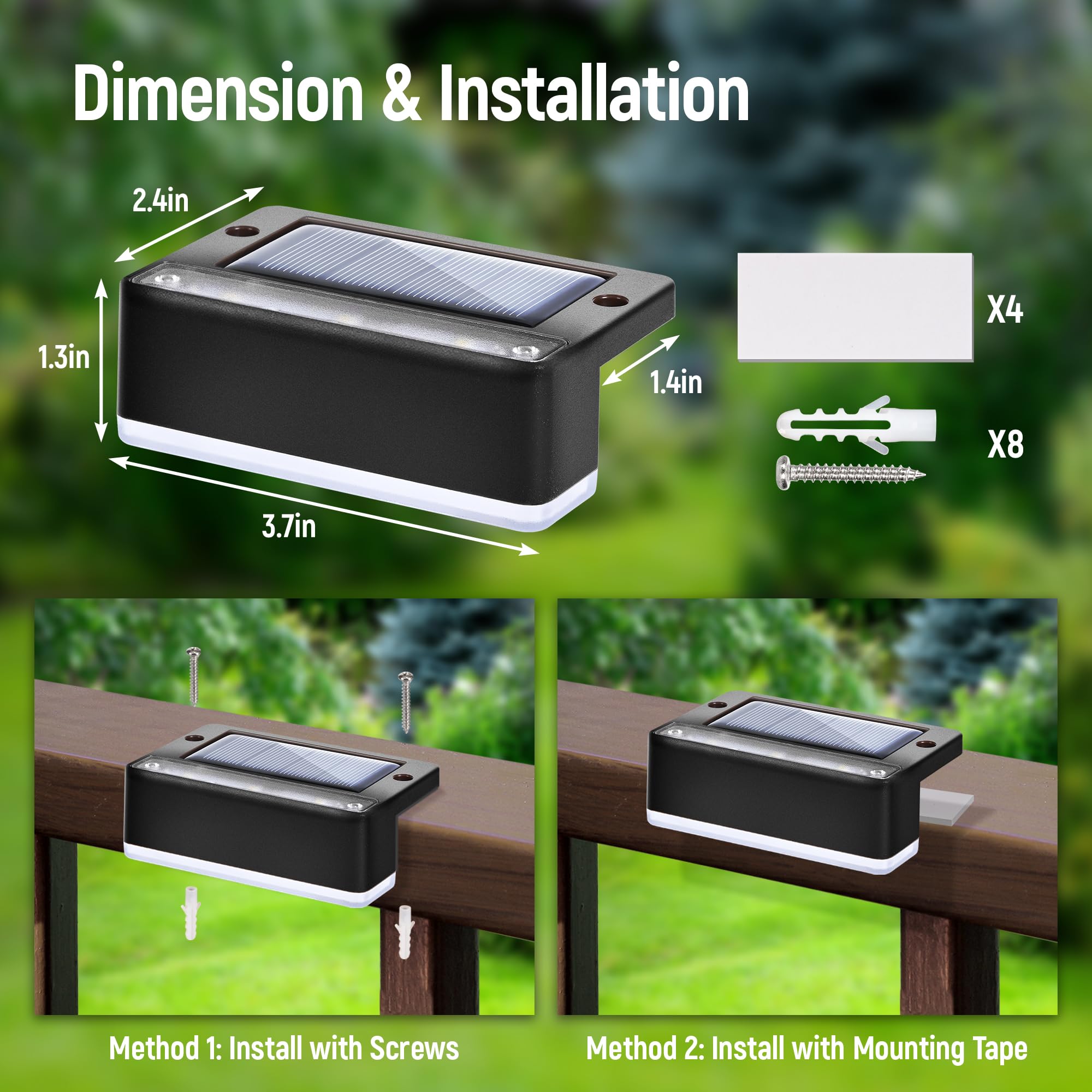 Solpex Solarlampen für außen, 8 Stück, warmweiß Treppenlicht, wasserdicht Solarleuchten, LED-Beleuchtung für Außentreppe, Stufen, Zaun, Garten, Hof, Terrasse, Dachrinne Dekoration (Schwarz)