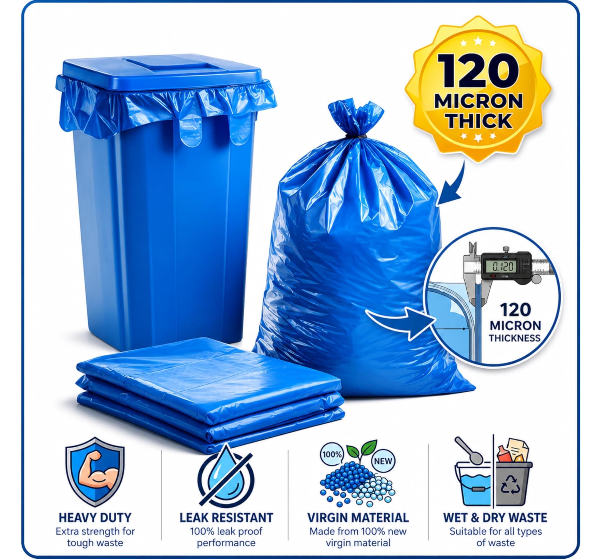 Large Trash Bags - 3 Rolls of 24x32 Blue Bags -3