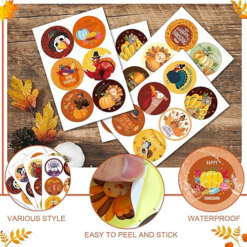 Miniatura 5 de 96 calcomanías de pavo de Acción de Gracias, etiquetas redondas para sellar sobres, etiquetas autoadhesivas de calabaza para el día de Acción de