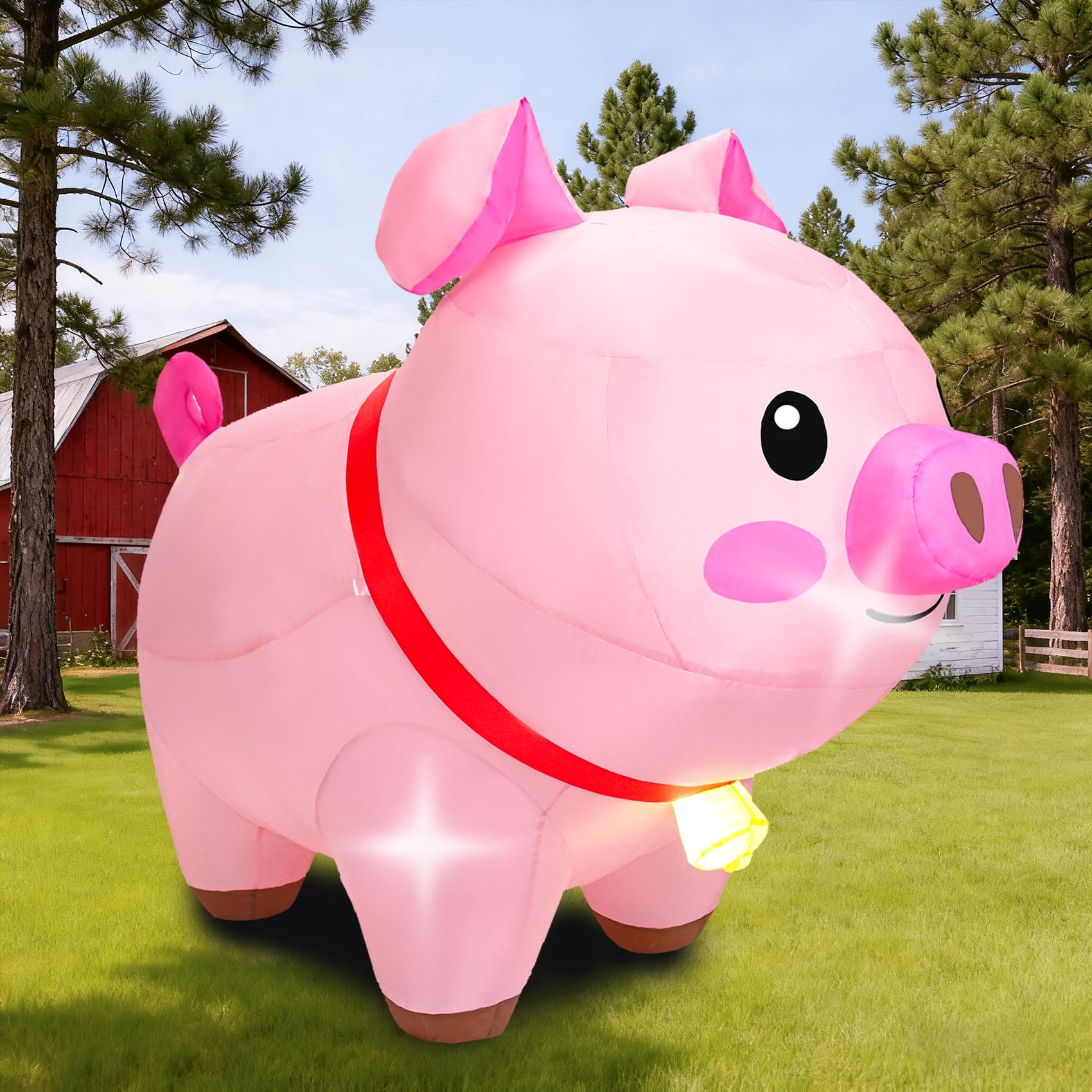 Aufblasbares Schwein, Outdoor-Dekorationen, aufblasbare Hofdekorationen mit LED-Lichtern, niedliches rosa Schwein, aufblasbar für Urlaub, Garten, Rasen, Bauernhof-Motto-Party-Dekor