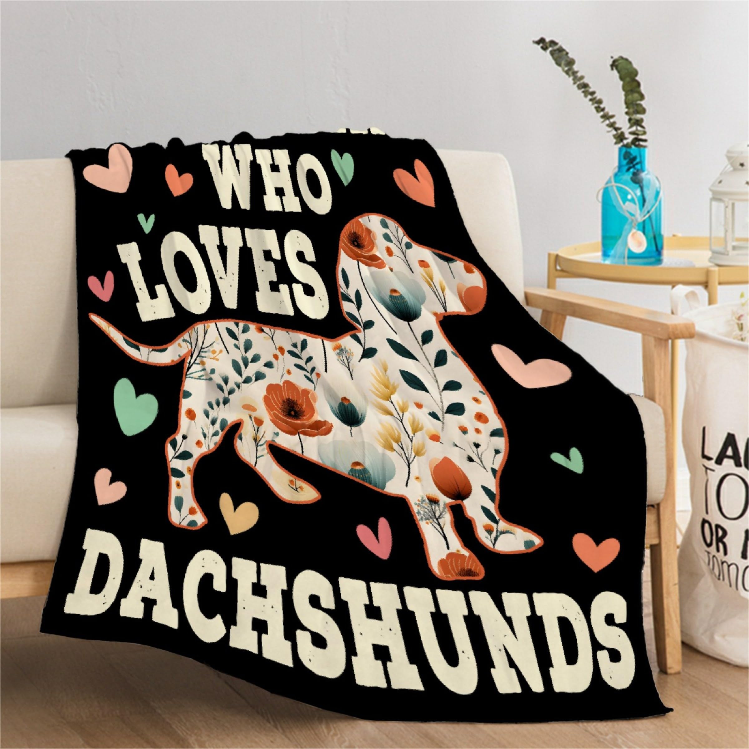Lynnezilla Just A Girl Who Loves Dachshund Blanket | Plush Warm Dog Blanket for Couch/Travel/Camping | Dachshund Gifts for Dog Lovers | Halloween Christmas Birthday Gifts | 50
