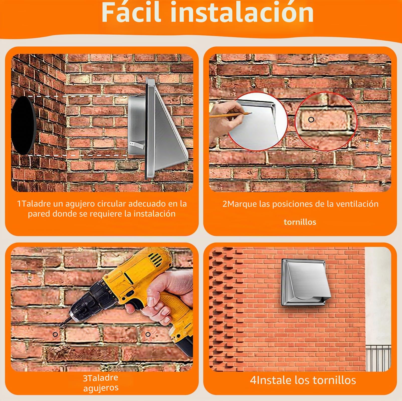 rejilla de ventilación de acero inoxidable de Φ150 mm, con red a prueba de insectos, rejilla de ventilación de conducto circular adecuada para conductos del sistema de ventilación mecánica