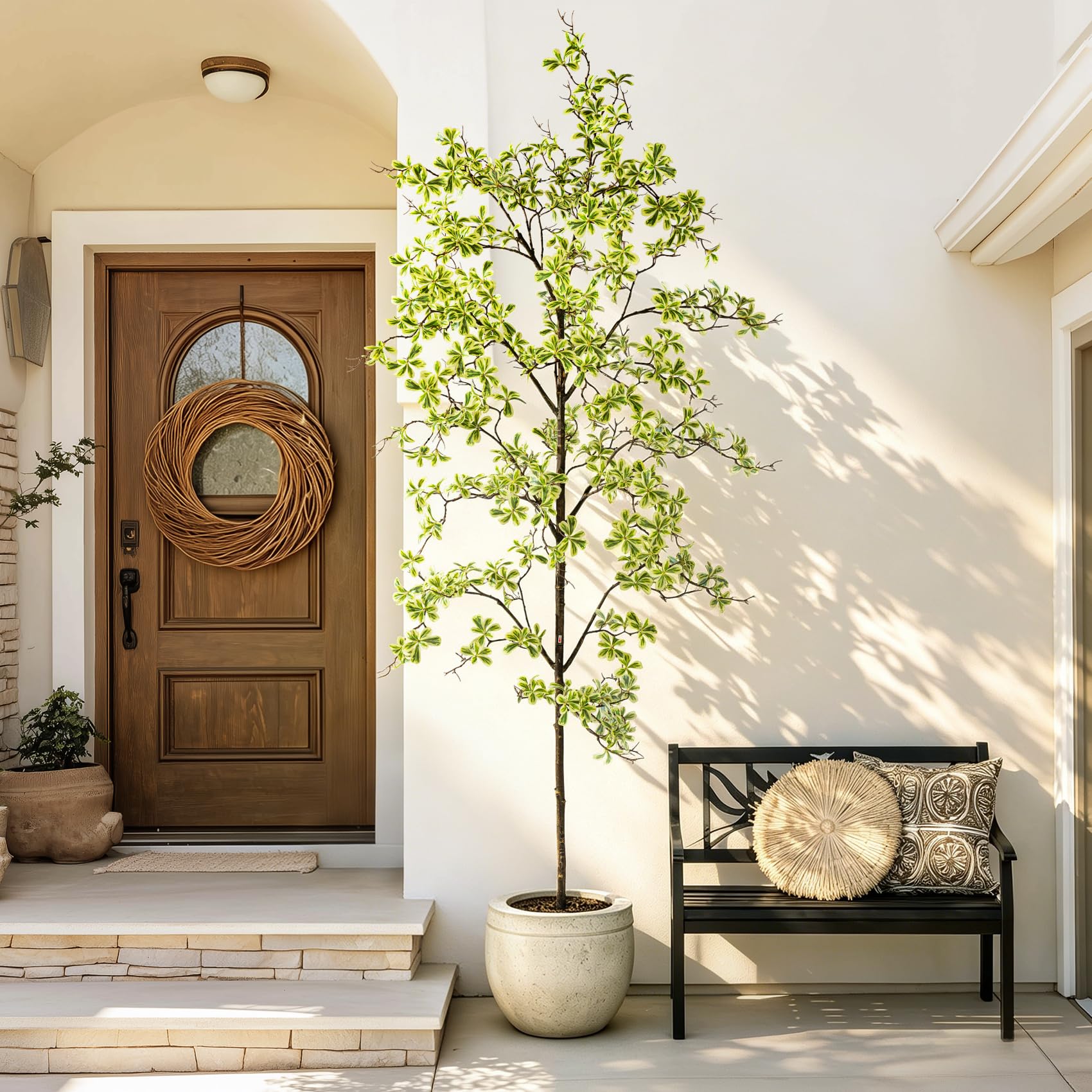 Photo 1 of Erimda Faux Black Olive Tree, 8ft Artificial Tree with Natural Wood Trunk