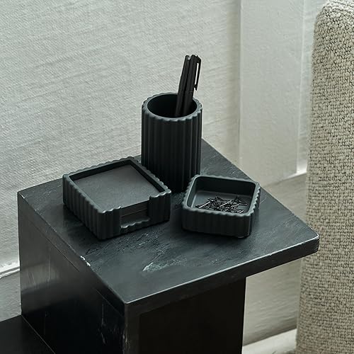 Miniatura 6 de KIBAGA Juego de 3 accesorios de escritorio estéticos modernos, elegantes organizadores de hormigón para bolígrafos y suministros de oficina, una