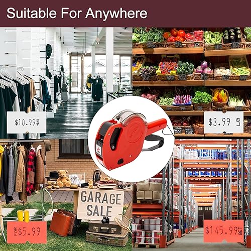 Miniatura 5 de Motex Genuino MX-5500NEW Kit de pistola de precio de 1 línea de 8 dígitos, incluye 10,000 etiquetas en blanco (blanco + rojo) y 1 tinta precargada