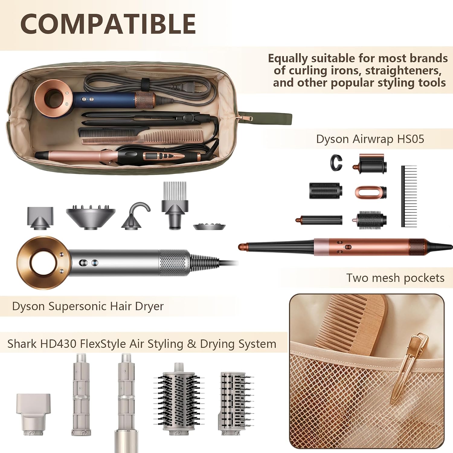 Hair Tools Travel Bag for Shark FlexStyle, Portable Hair Air Wrap Dryer Case, Dustproof Hair Styling Accessories Storage Case for Dyson Airwrap Hair Dryer, Curling Iron, Straightener