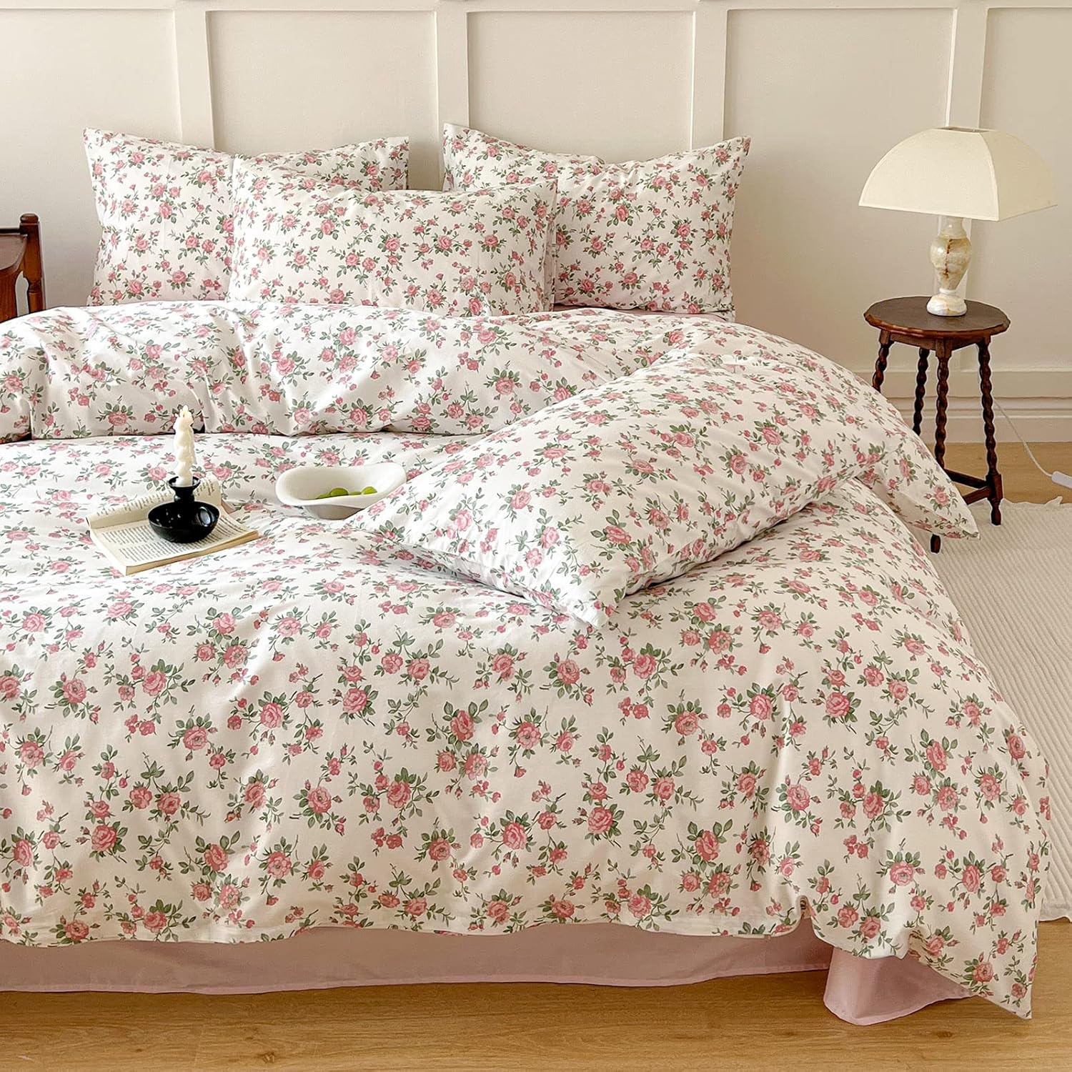 EAVD Garden Cute Floral Comforter Set Full White Soft Microfiber Shabby Chic Flower Bedding Comforter Set 1 Full Bed Comforter and 2 Pillowcases Botanical Comforter Set for All-Season D#floral 0822 Full(79"x90")