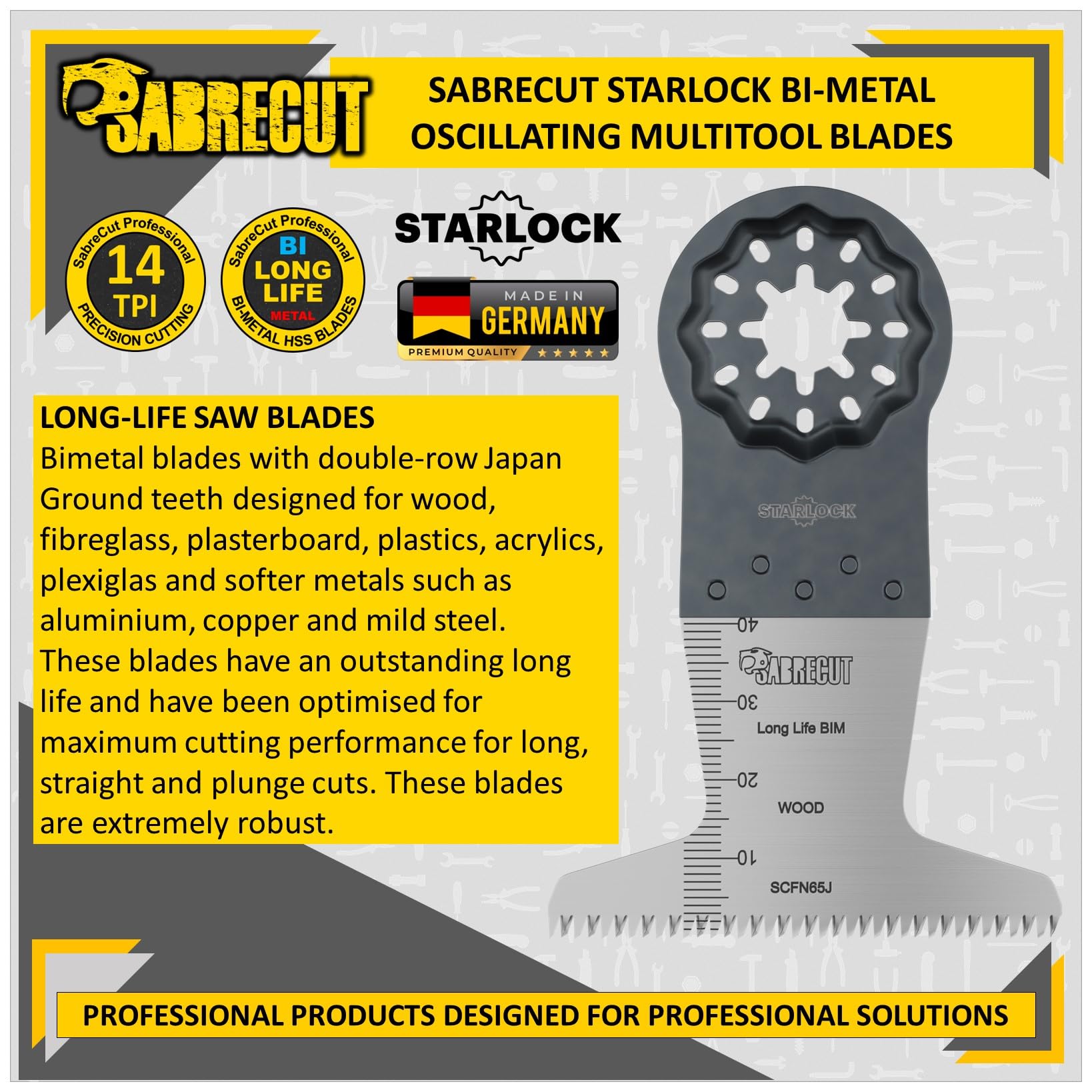 5 x SabreCut SCFNK5 Mix Bimetal (BIM) Cuchillas multiherramienta de larga duración compatibles con el sistema de ajuste multiherramienta Bosch Fein Starlock/Starlock Plus y Starlock Max y accesorios