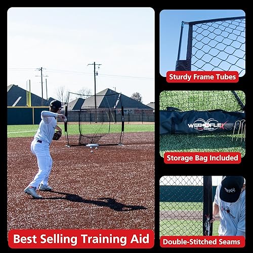 Miniatura 7 de Web Flex 7x7 ft Portable Baseball & Softball Batting Practice Screen Net, Durable Nylon & Metal Frame, Protective Batting Net for Pitching &