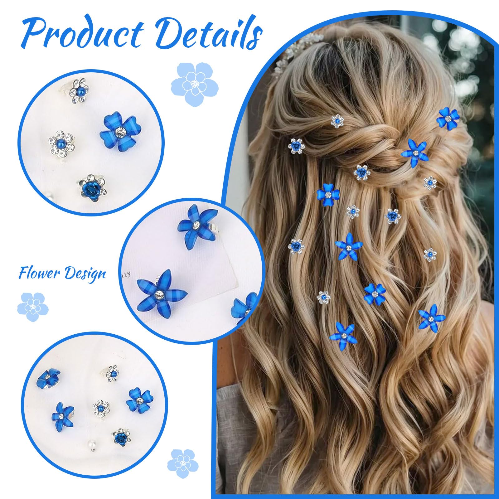 Mezrkuwr 20 fermagli per capelli a forma di fiore con piccoli fiori, in metallo, per donne, ragazze, matrimoni, decorazioni per capelli (4 motivi floreali)