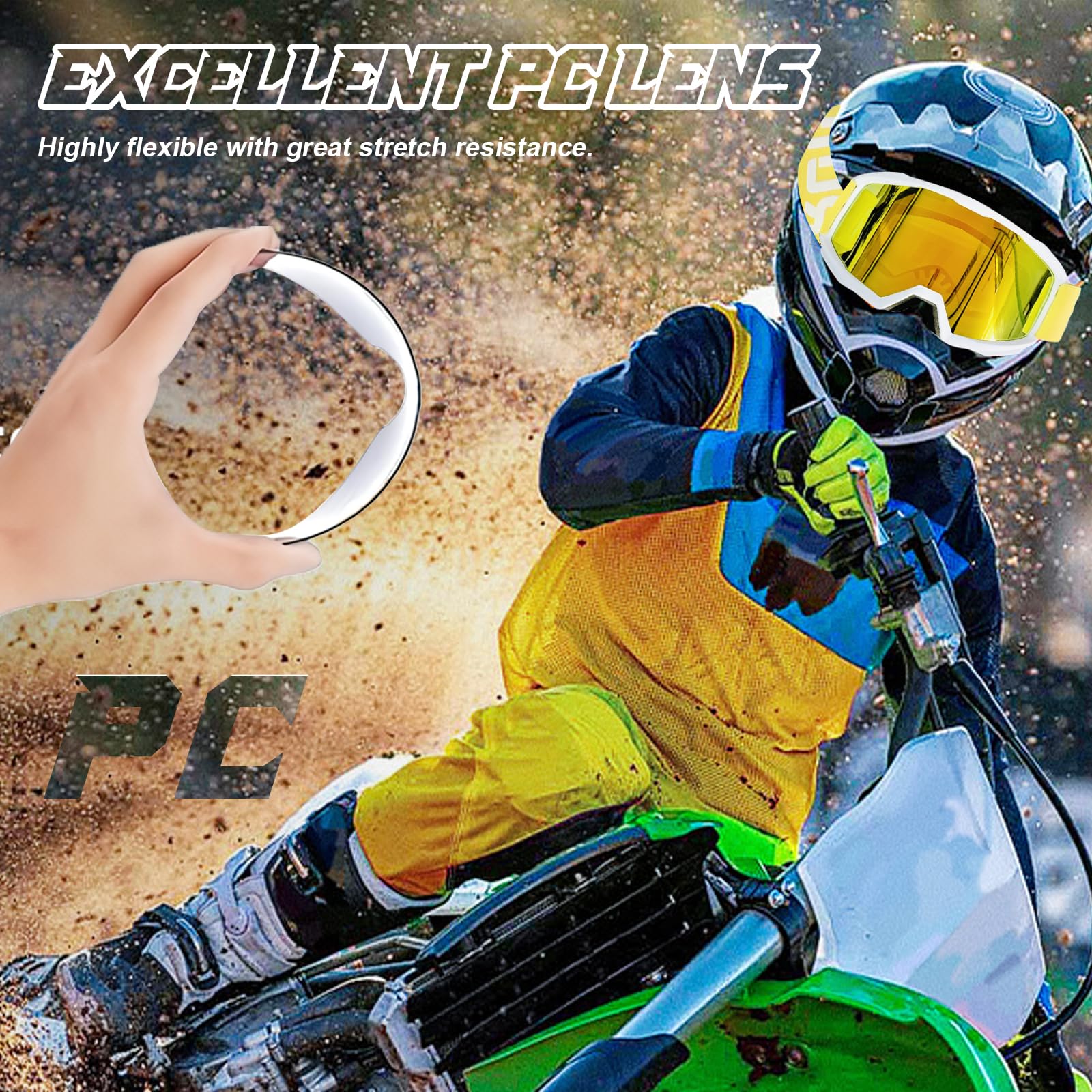 Occhiali Motocross,Occhiali Moto,Maschera Motocross con Protezione UV per Guida,Sci,Arrampicata,Compatibili con Caschi Integrali,Jet e Altri Tipi di Caschi