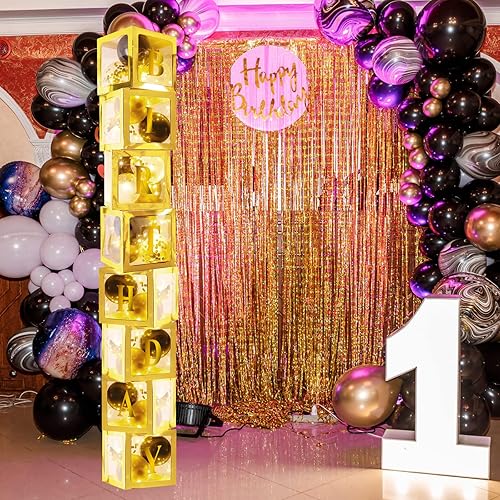 Miniatura 7 de Sratte Caja de globos con letras y números, cajas de bloques transparentes con luces LED para decoración de fiesta de ducha, cumpleaños, boda,