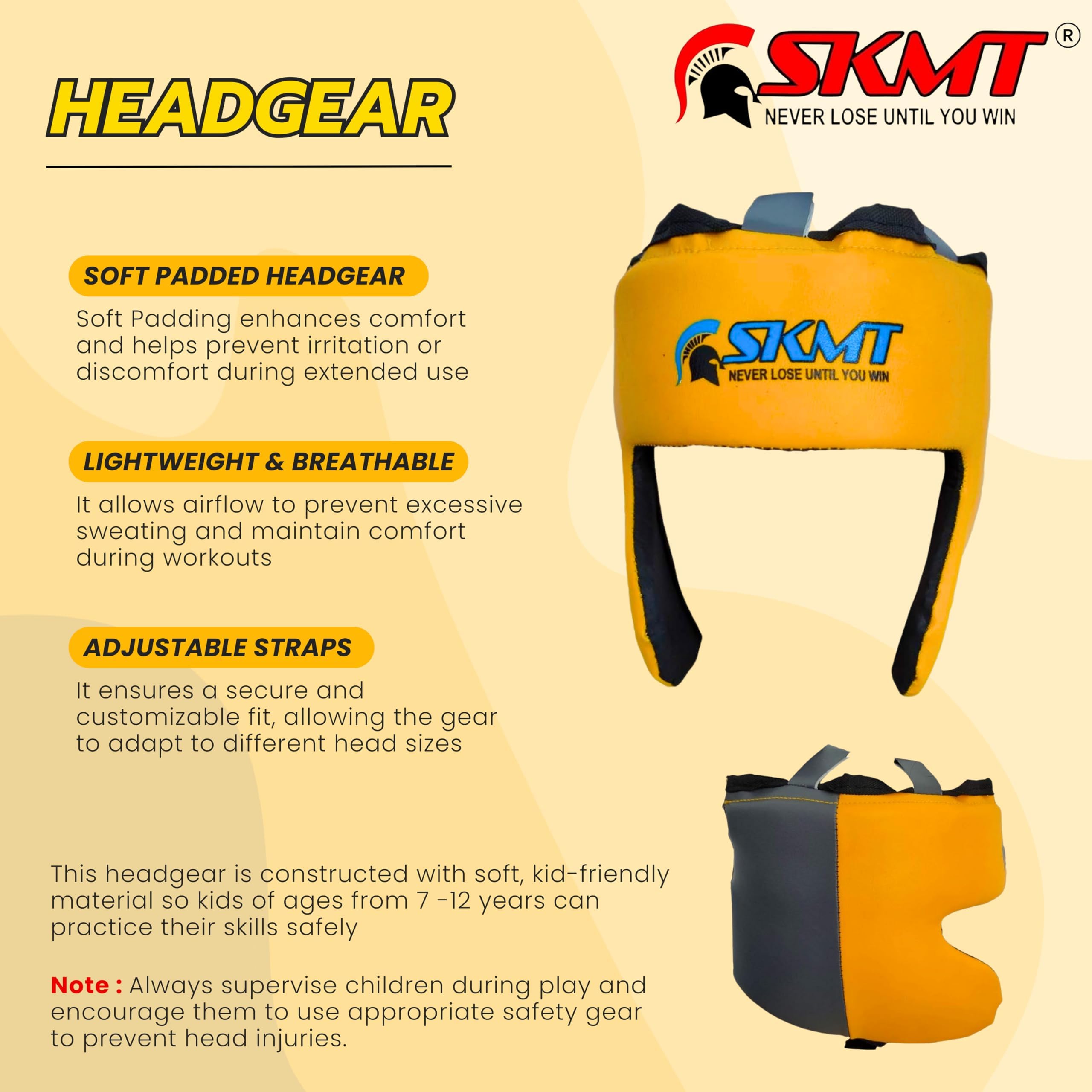 SKMT NEVER LOSE UNTIL YOU WIN Boxing Kit, Boxing Set for Kids, Boxing Kit for Children (Filled Punching Bag, Gloves and Headgear, Age 7-13 Years) (Yellow) 4