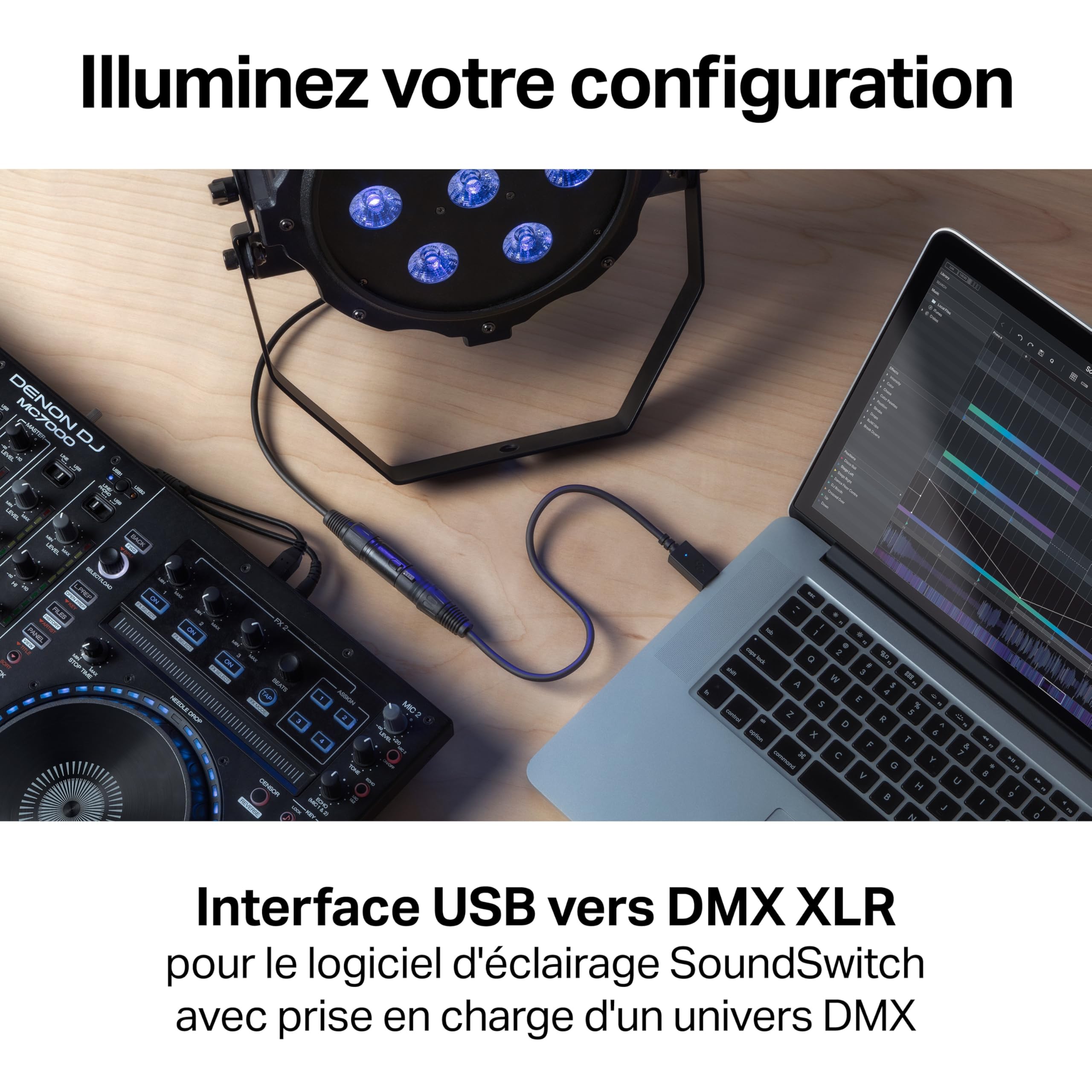 SoundSwitch DMX Micro Interface - USB Vers Interface DMX Ultracompacte avec 3 Mois D´Accès Gratuit au Logiciel SoundSwitch, Pour Creer et Personaliser des Jeux de Lumière et Des Eclairages de Scènes