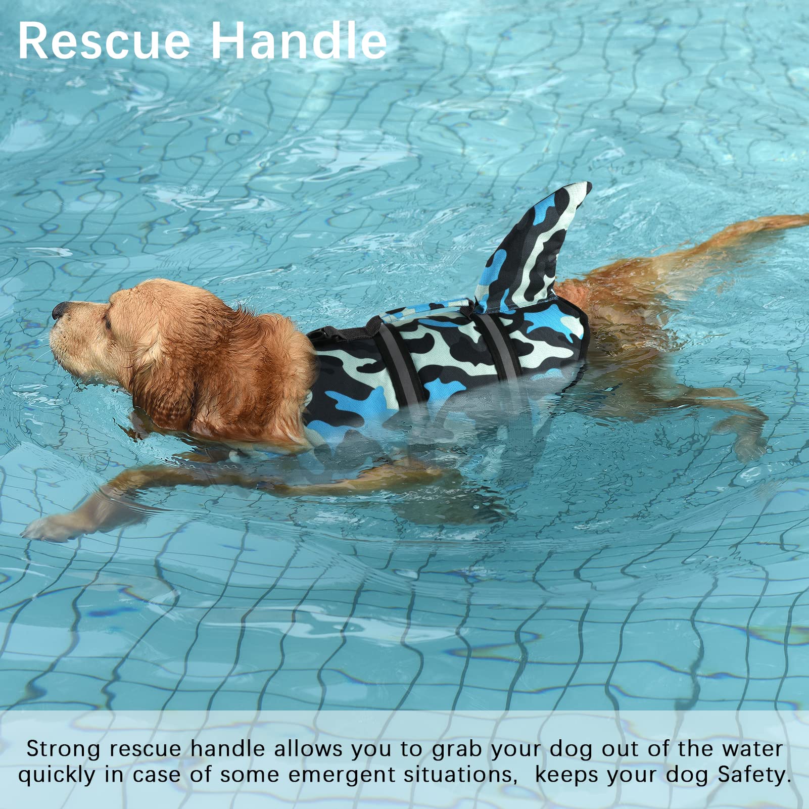 Dogcheer Gilet de sauvetage pour chien requin - Gilet de sauvetage réglable avec poignée de sauvetage - Pour chiens de petite, moyenne et grande taille