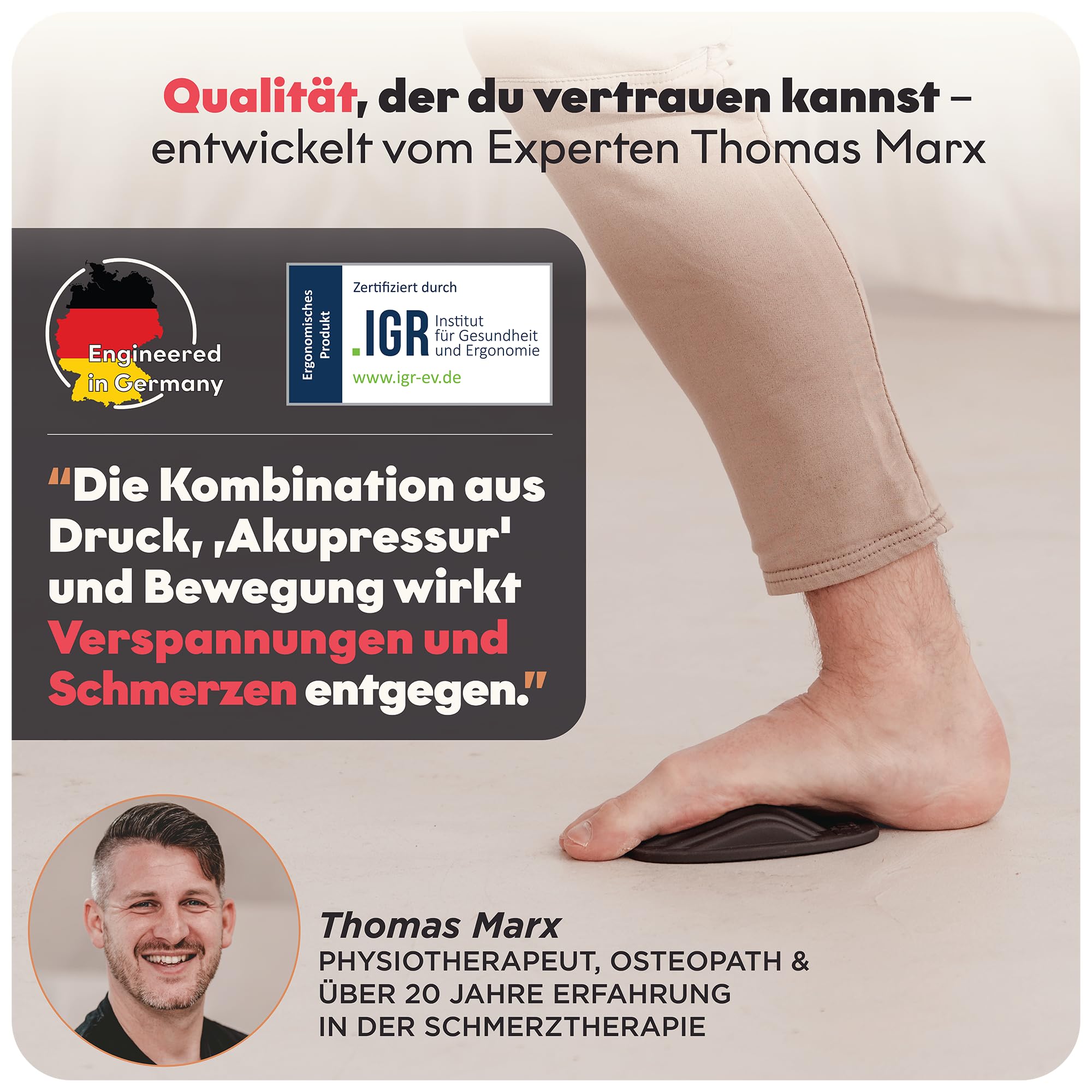 TMX® META Fußtrigger – Fußtrainer gegen Fersensporn & Plantarfasziitis | Linderung von Fußschmerzen, u.a. Hallux Valgus | Triggerpunkt Drücker | Fußmobilisator & Fußmassage Tool - Fussmassage