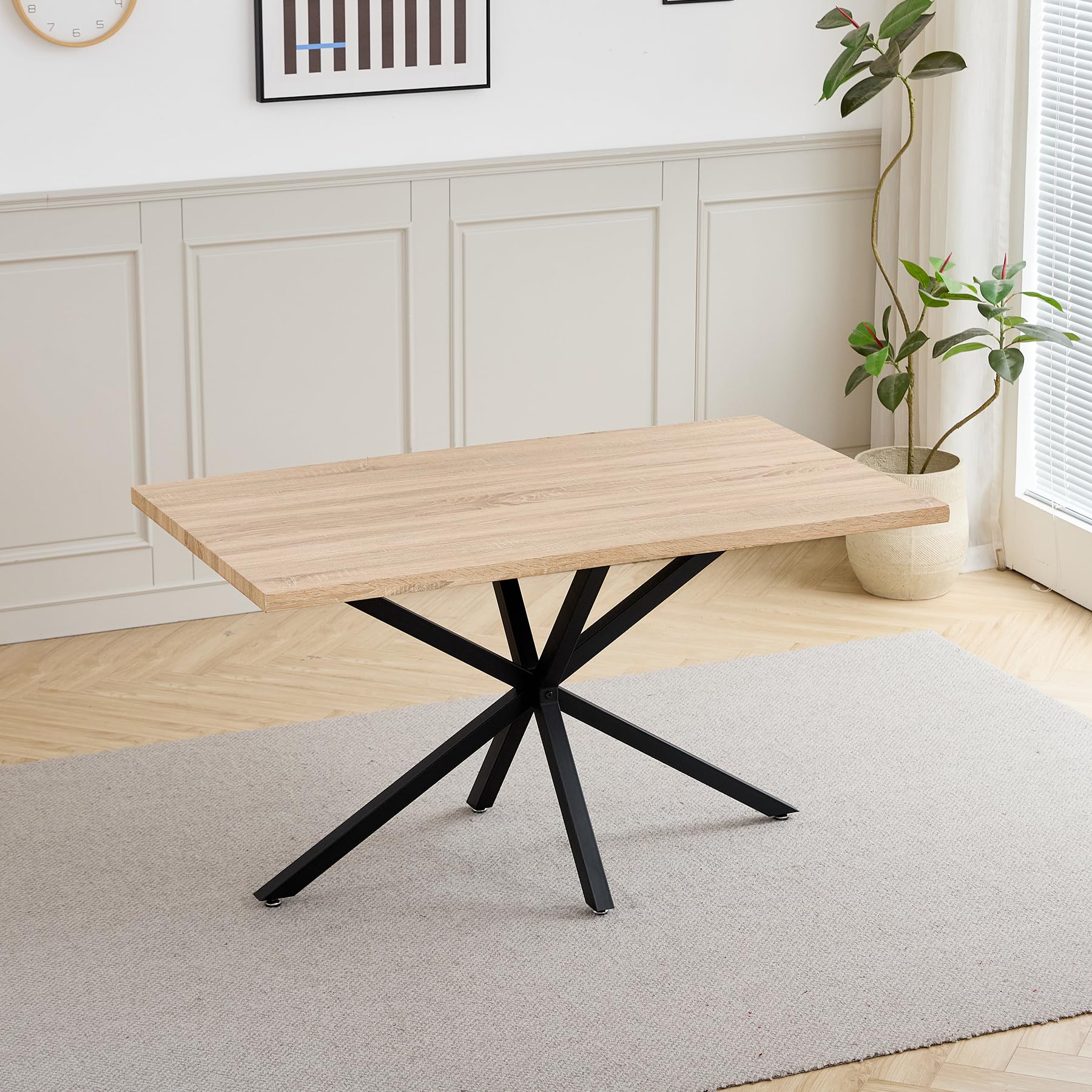 Juego de Comedor Mesa y Sillas – Mesa de Comedor Rectangular con 4 Sillas de Comedor (Tapizado en Tela de Lino con Asas) – Ideal para Cocina, Comedor (Madera Clara+4*Sillas Caqui)