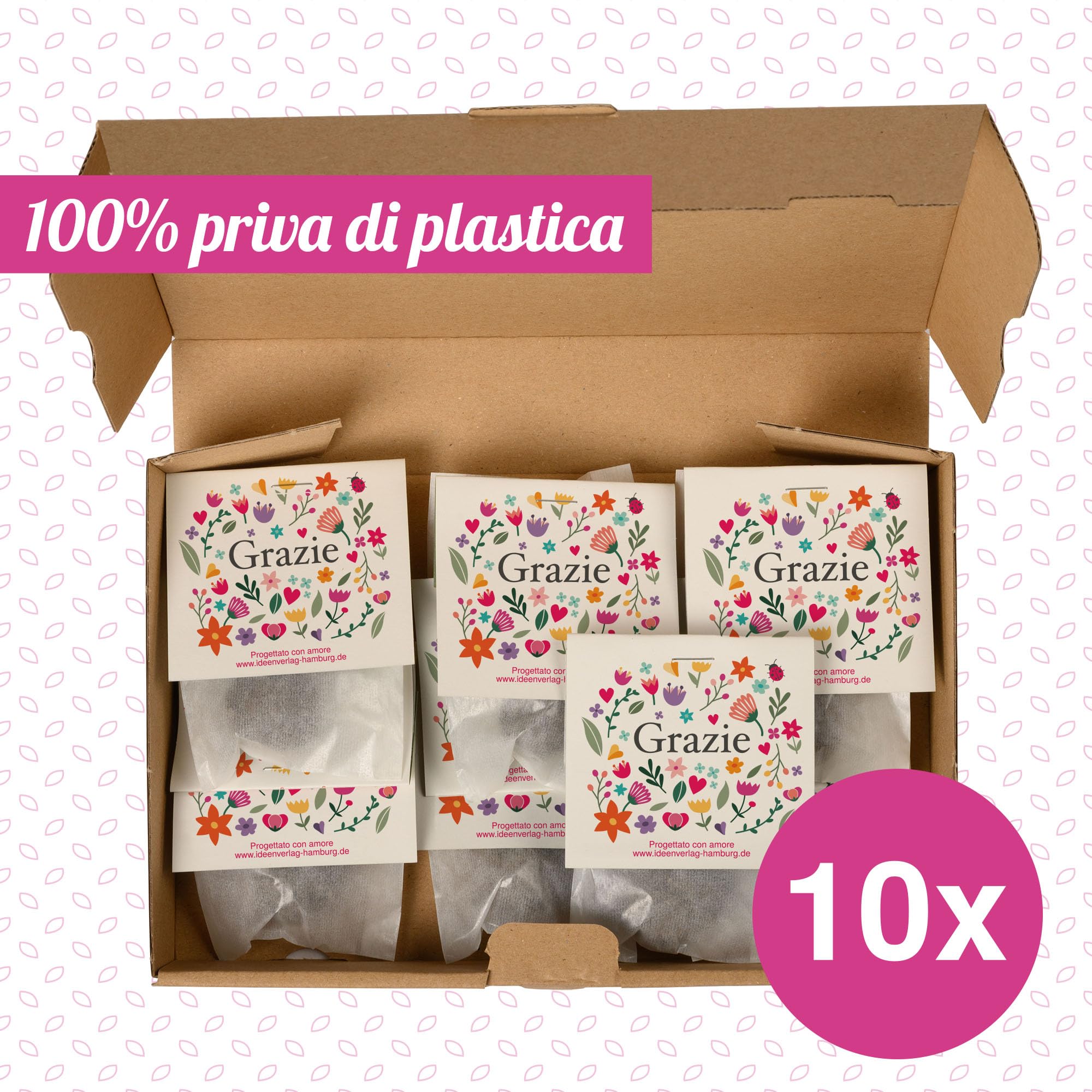 10x "Grazie" bombe di semi – regalino e piccolo omaggio - bombe di fiori come regalo di ringraziamento per colleghi, ospiti & bambini - semi di fiori & sfere di fiori come dono di ringraziamento