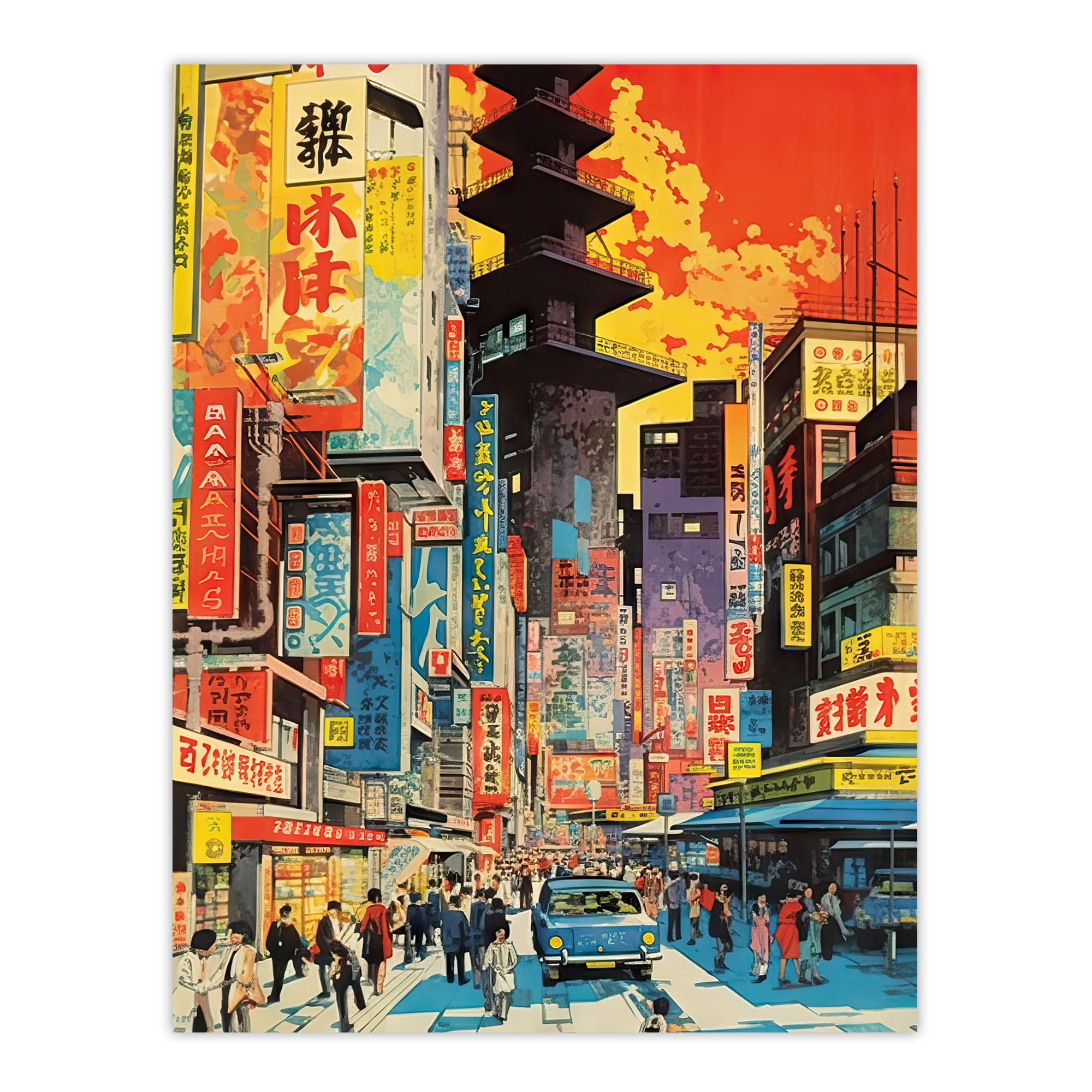 Artery8 - Wall Art Print - Downtown Tokyo Street Scene Poster - W18" x H24"