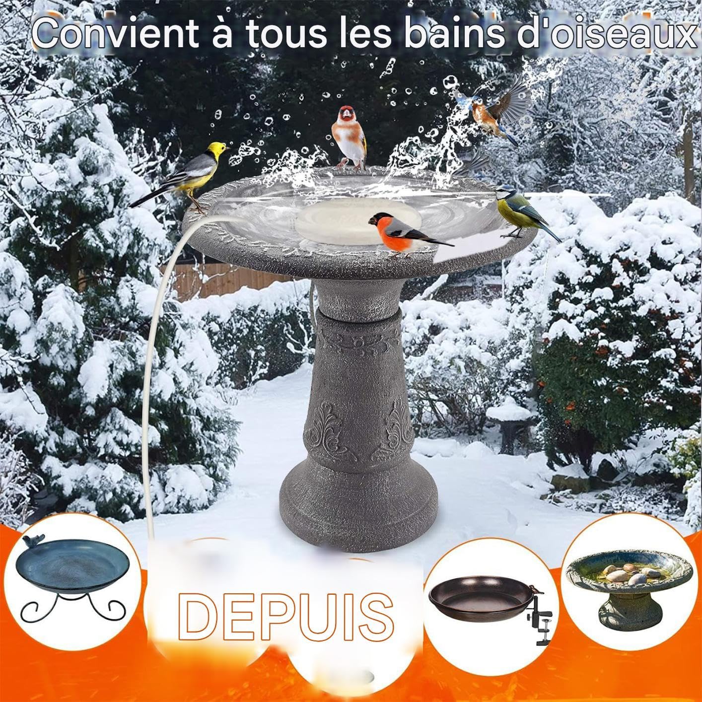 JINGLING Heizung für Vogeltränke | Enteiser für Vogelwasser, Enteiser für Außenbecken, für Garten, Rasen, Terrasse, Hinterhof, Hühnerstall und