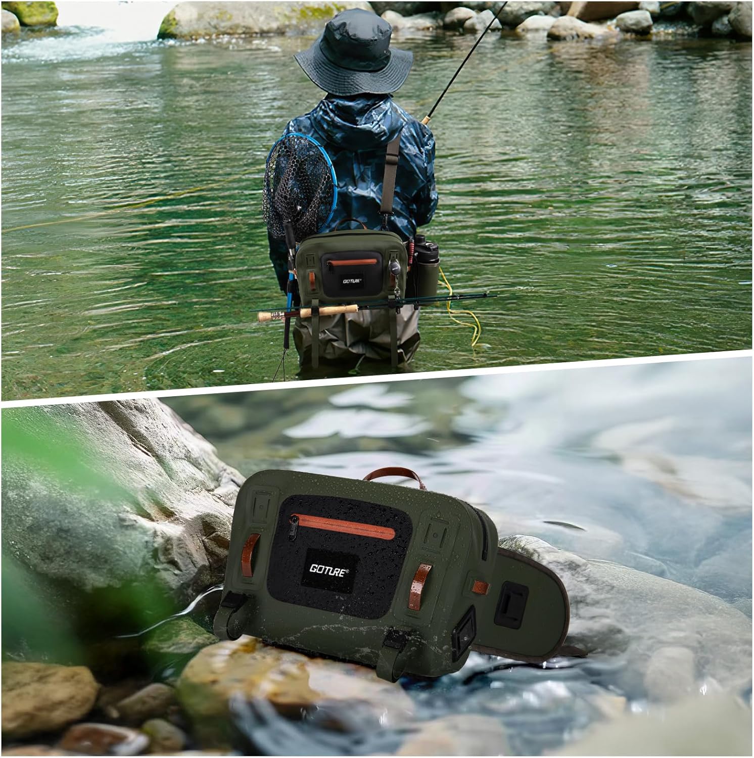 Goture フィッシングバッグ 釣りバッグ 【10L大容量 IPX8防水 840D TPU素材】 超軽量 フライフィッシングバッグ