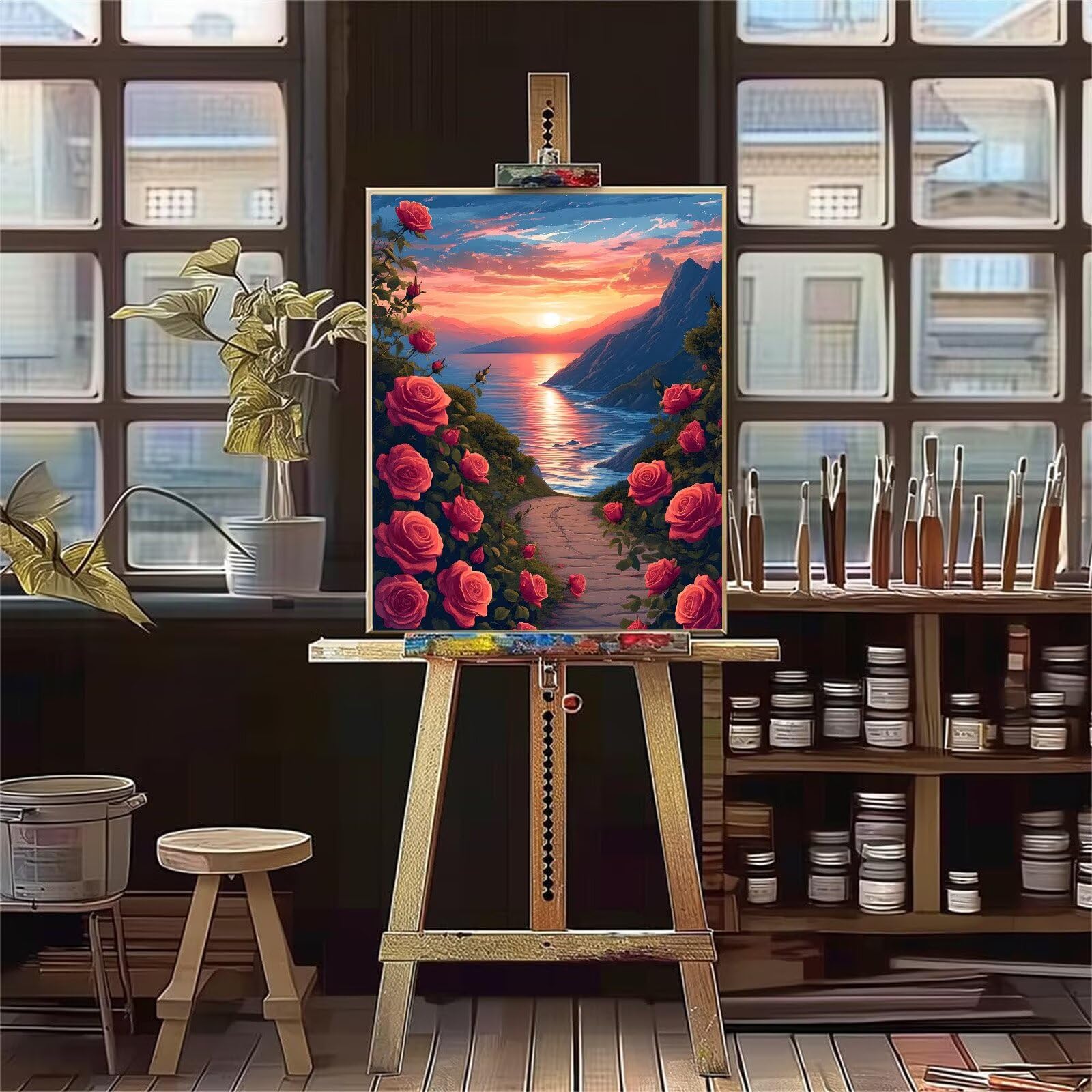 Rosa Pintar por Numeros Adultos, DIY Pintura por Números Niños, Kit de Pintura al óleo de Lienzo DIY para con Pinceles, Pigmento Acrílico, Paint By Numbers Adult, Sin Marco 100x150cm, Atardecer P-301