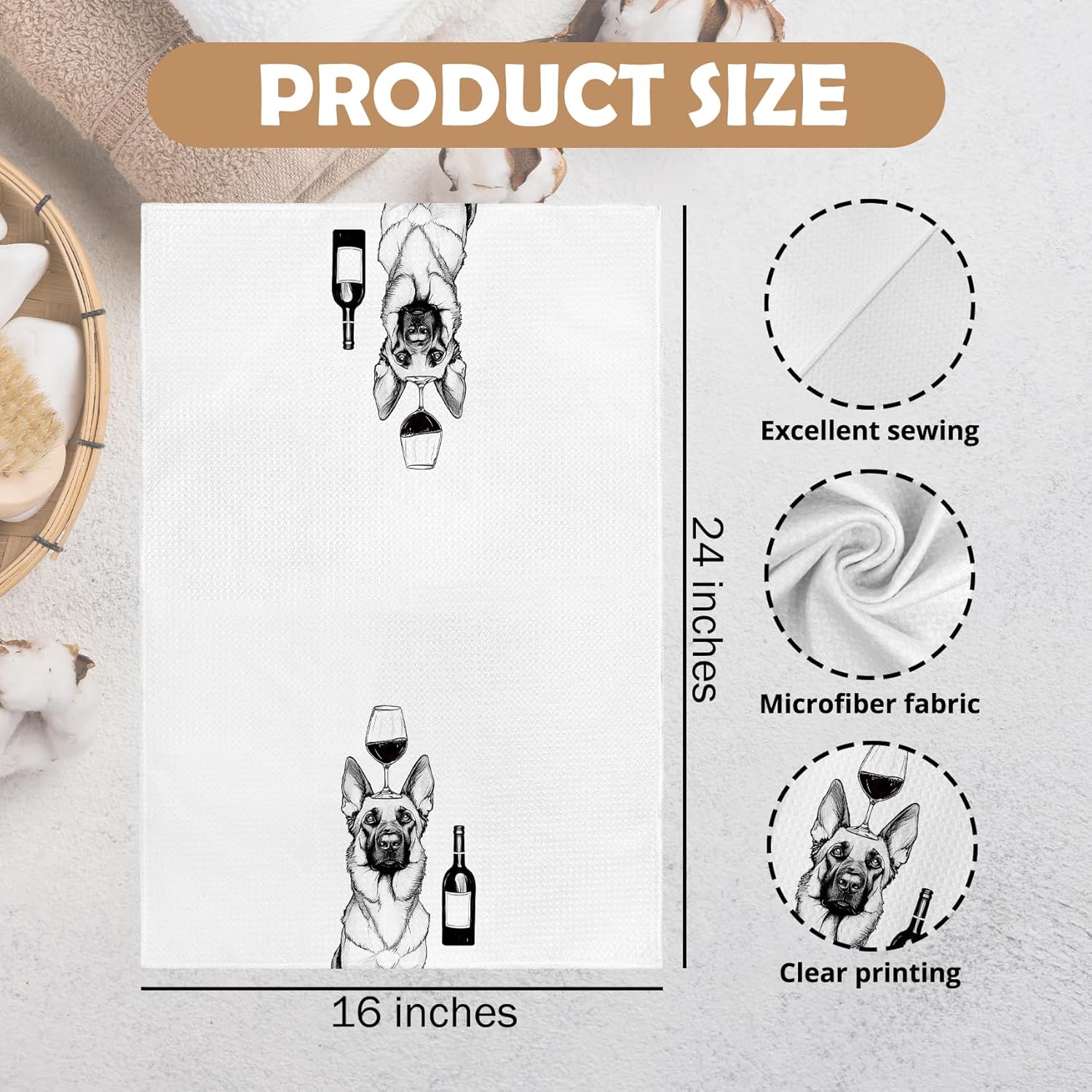 German Shepherd Wine Gifts Kitchen Towels, Dog Lovers Wine Drinkers Gifts Dish Tea Towels for Kitchen Bars Decor, Funny German Shepherd Decorative Hand Towel for Bathroom, 16x24 Inch - Image 7
