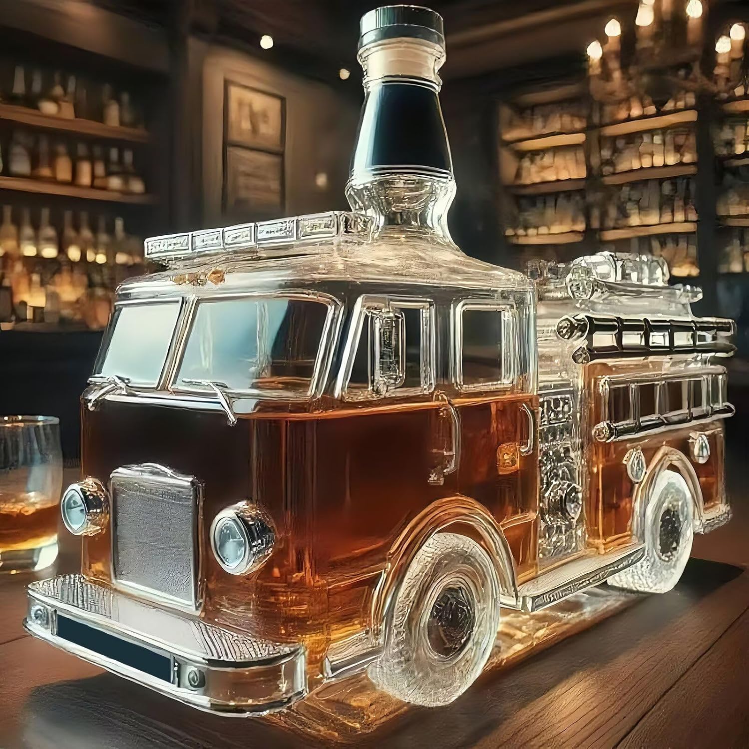 Whiskey Bottle Fire Truck-Shaped 10oz Novelty Glass Decanter Hand-Carved Automotive Theme Liquor Dispenser Personalized Wineware Unique Home Bar Office Decor Gift For Men Collectors Alcohol Lovers