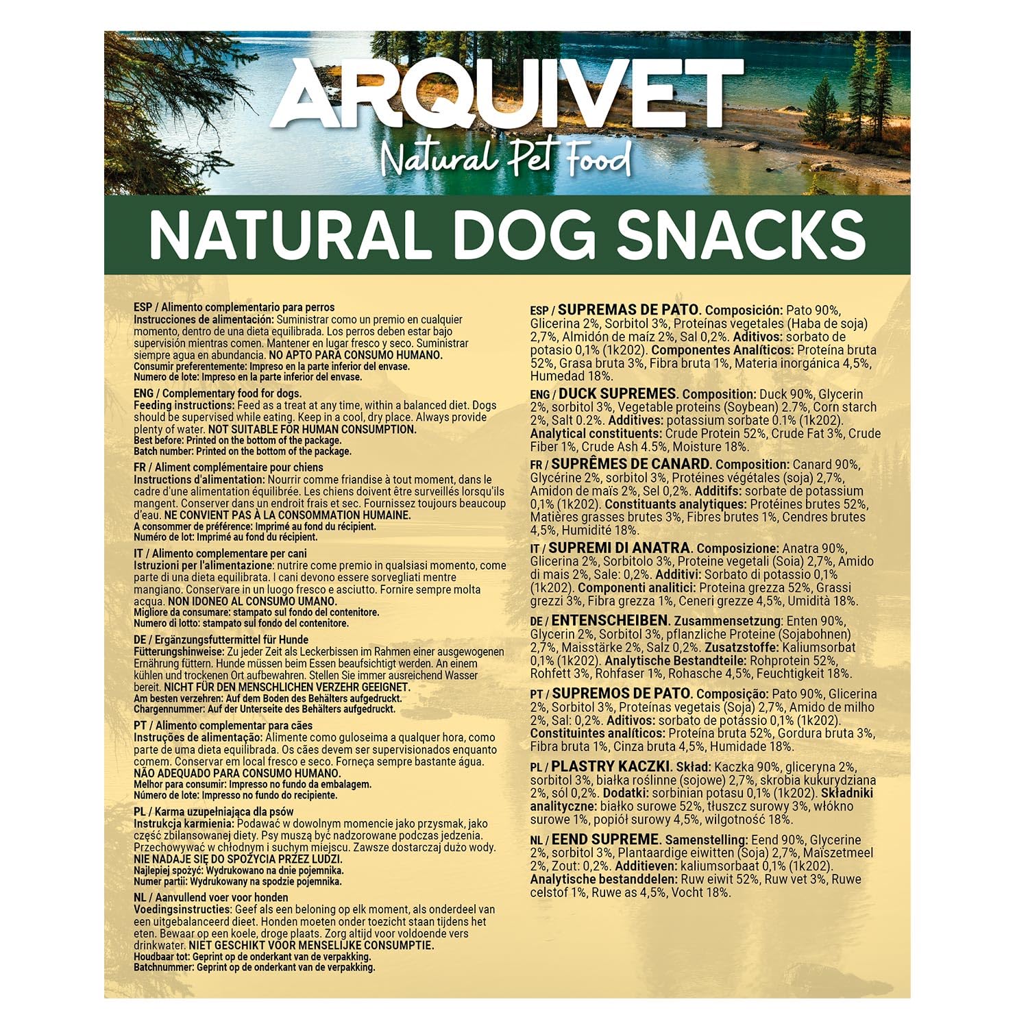 Friandises pour Chiens (Lot de 12) - Suprêmes de Canard 100 g, friandises Naturelles pour Chiens - Arquivet