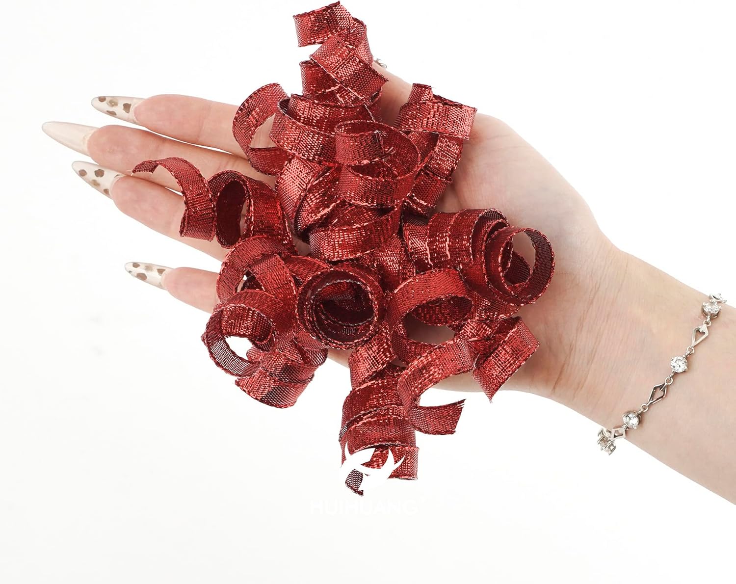 HUIHUANG Red Bows for Gift Wrapping Metallic Burst Curly Ribbon Bows Red Self Adhesive Christmas Gift Bows for Presents, Gift Wrapping, Party Favor, Treat Bags, Crafts, Wedding-5 inch x 6 Counts - Image 9