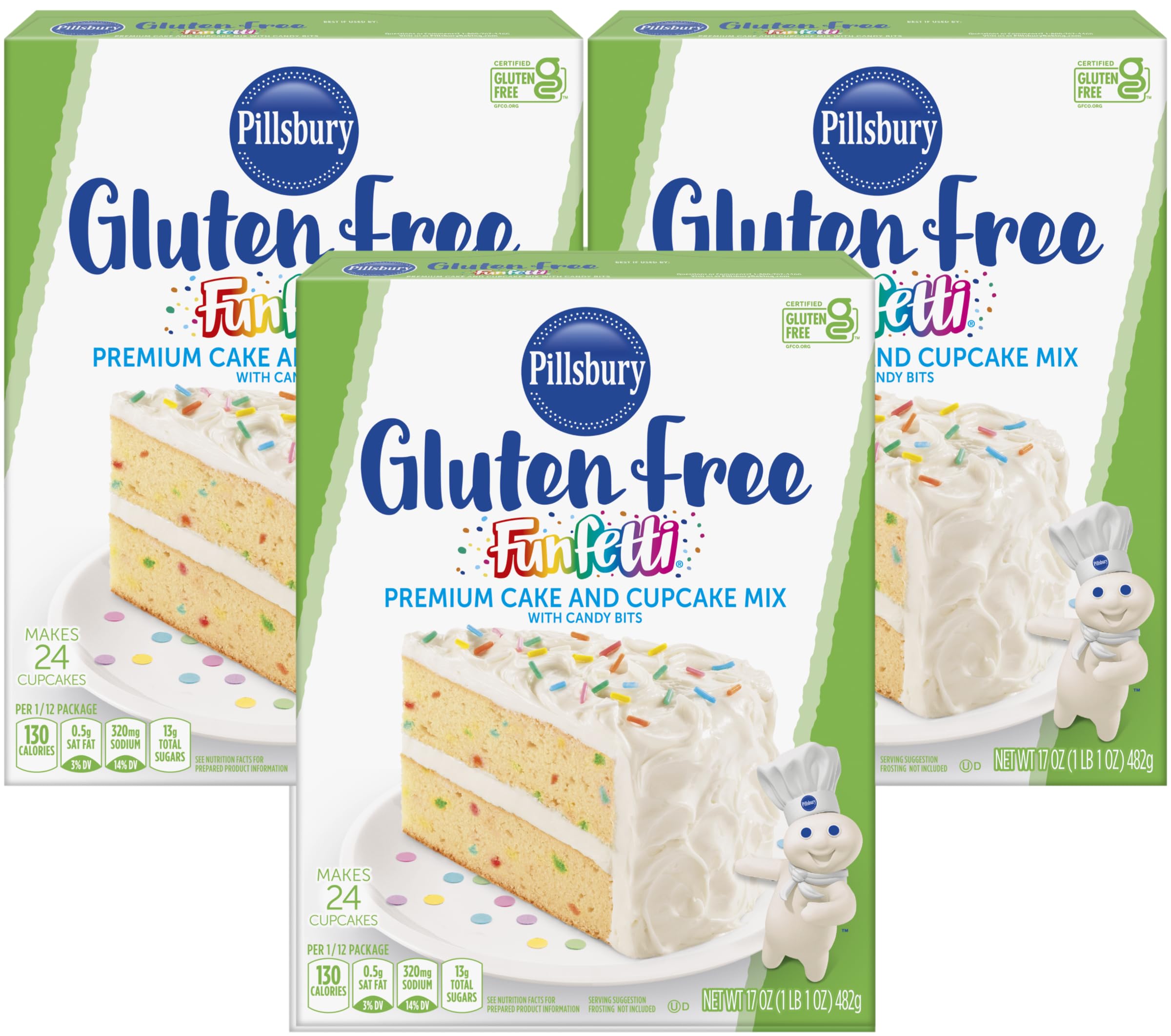 Pillsbury Gluten Free Funfetti Cake & Cupcake Mix, 17 oz (Pack of 3)