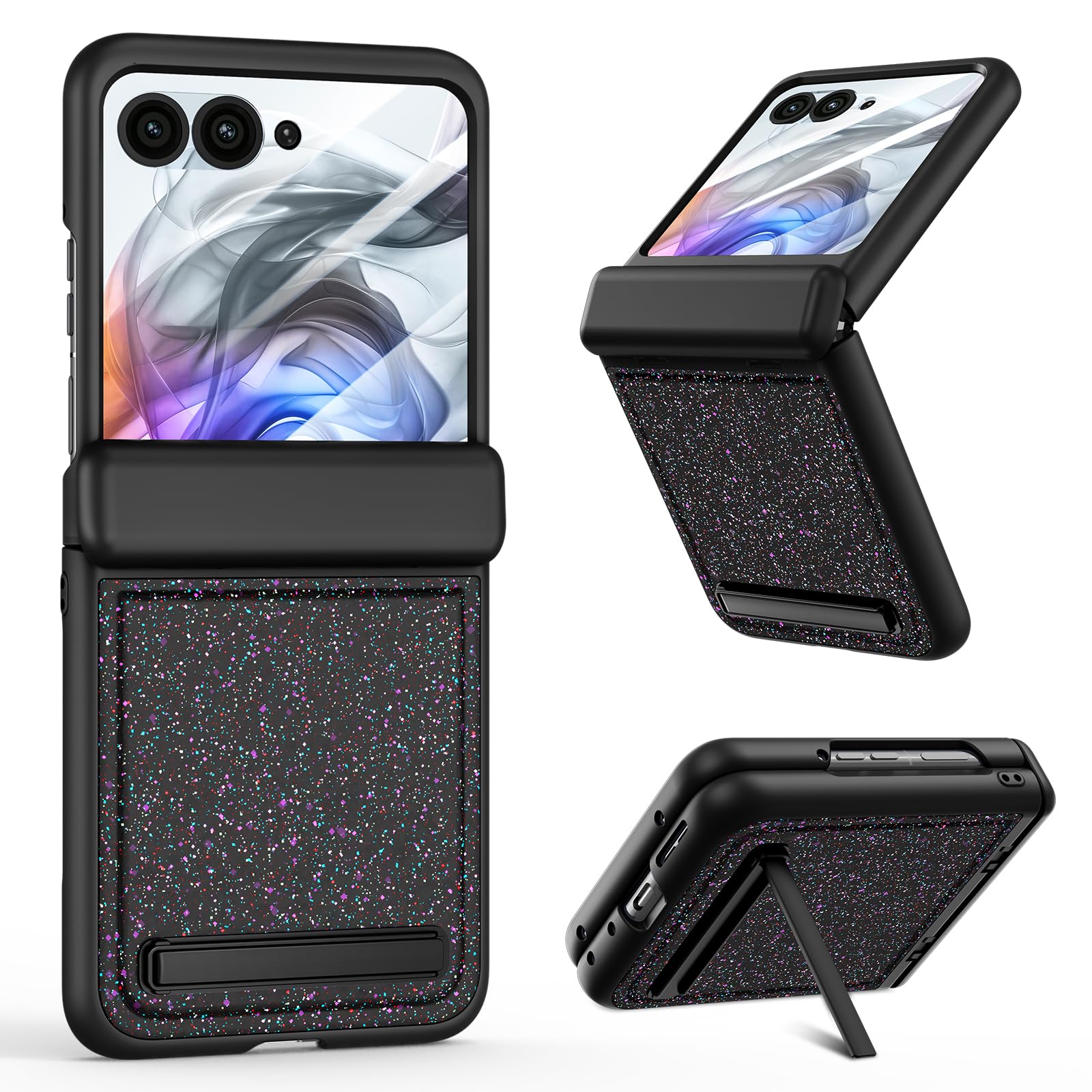 VEGO Case for Motorola Razr 2024/ Razr 2025, [Hinge Protection] [Built-in Kickstand] [Built-in Screen Protector] Bling Sparkle Glitter Shiny Girly