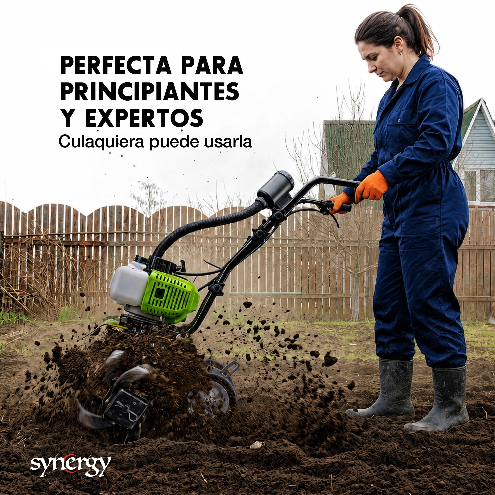 Synergy Mini Motoazada Gasolina 52cc 2CV – Motor 2 Tiempos – Ancho de Trabajo 26cm – 4 Cuchillas Reforzadas y Ruedas de Transporte – Modelo Groundwork